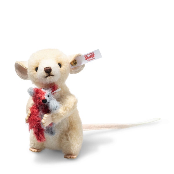 Lina Maus mit Harlekin Teddybär, 11 cm, weiß