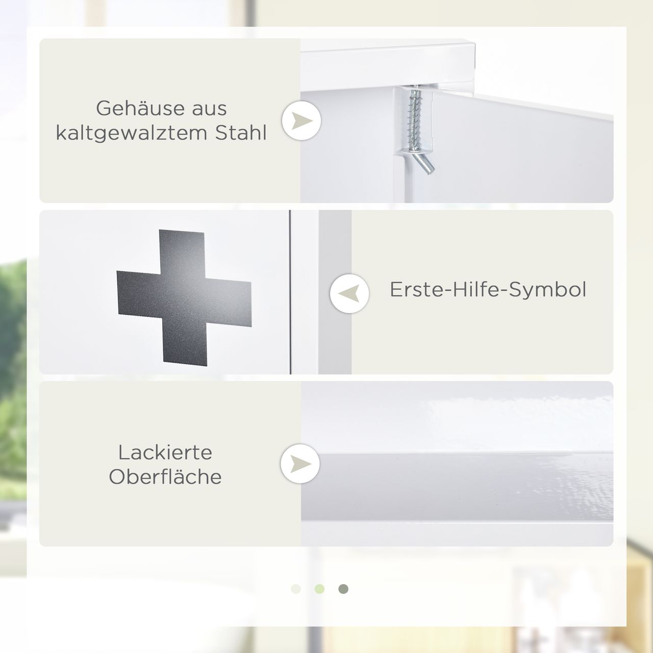 kleankin Medizinschrank, Erste Hilfe Schrank, Arzneischrank mit 3 Ebenen Stahl