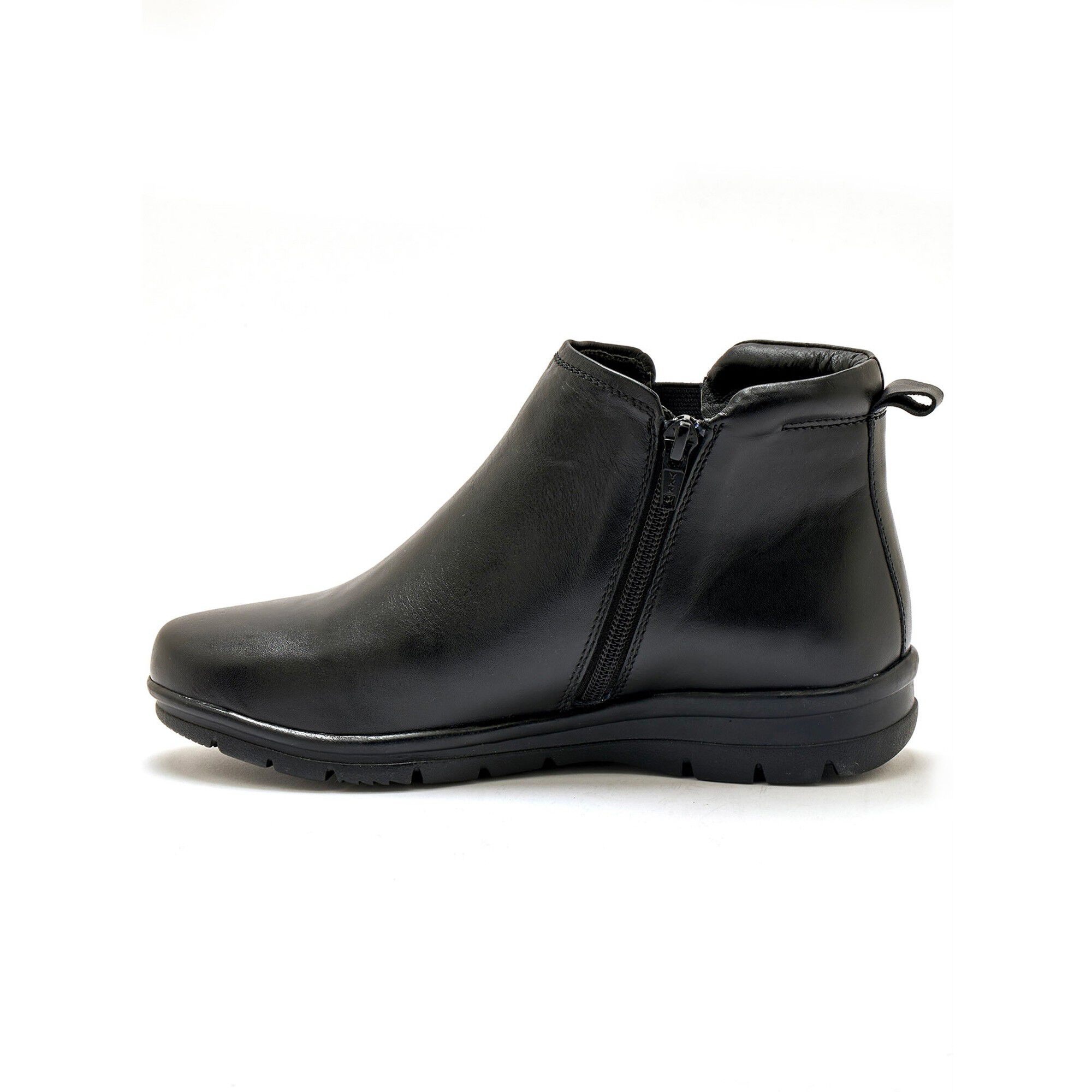 Boots zippées doublées Grande largeur en cuir