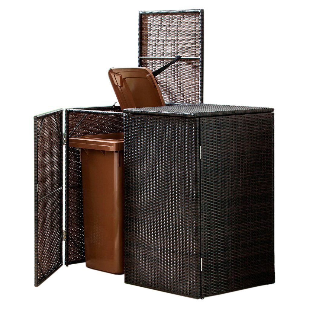 Green Yard Mülltonnenbox Mülltonnenabdeckung 2 Mülltonnen 111 x 65 x 104 cm Rattan-Optik (1 Stück, Mit Magnetverschluss), Deckel und Vorderseite zum Öffnen