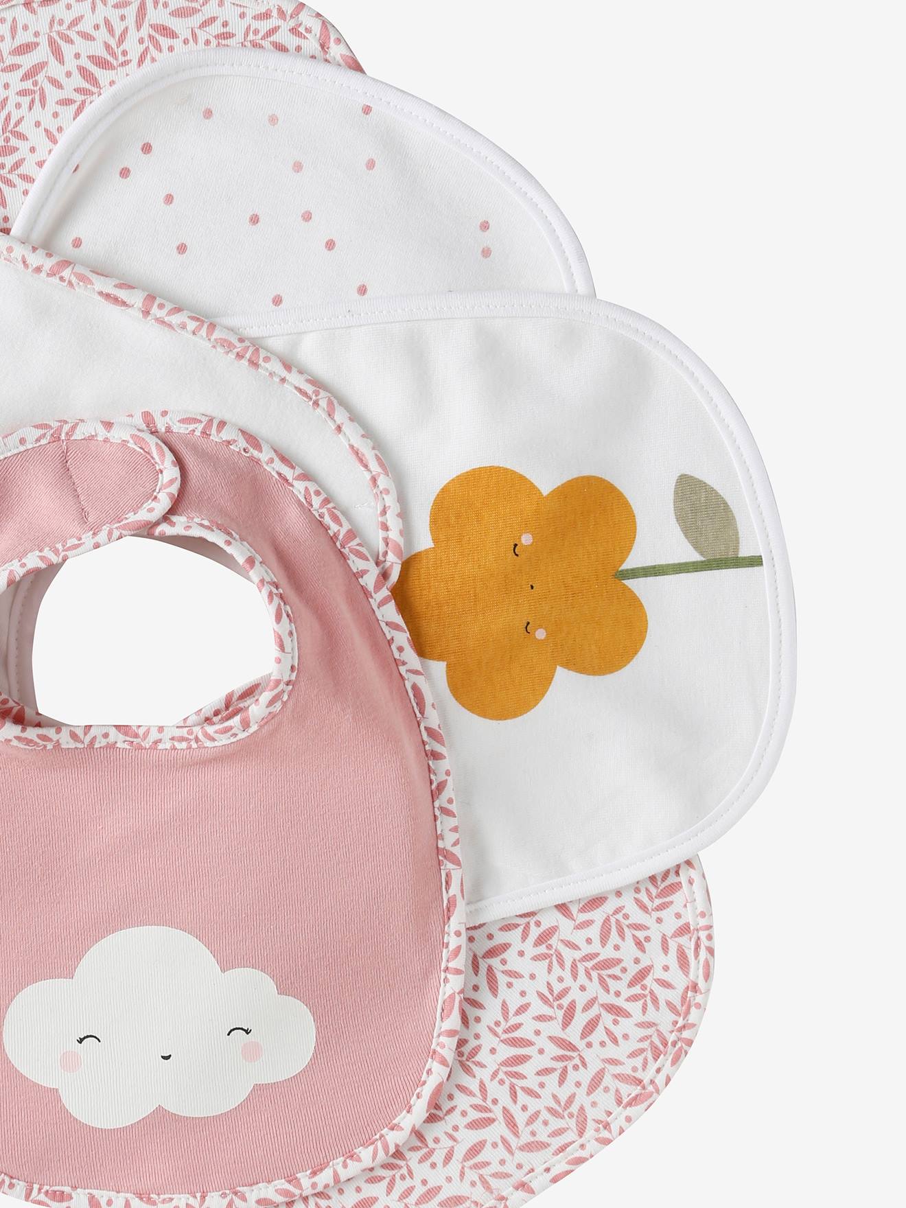 Lot de 7 bavoirs naissance en coton bio* vertbaudet rose pâle