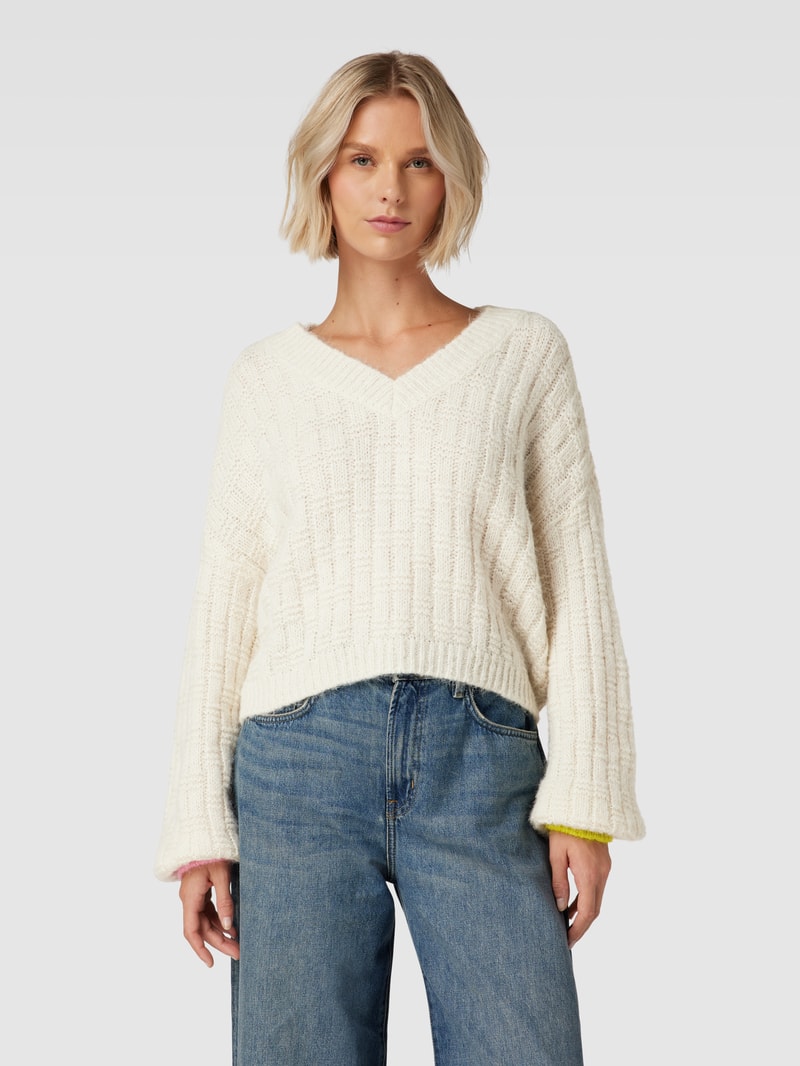 Strickpullover mit Strukturmuster Modell 'INGRID' in offwhite