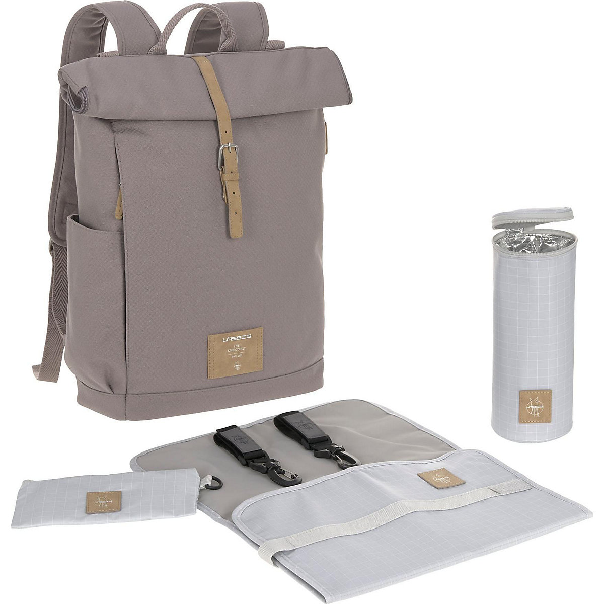 Wickelrucksack Rolltop rosewood/grey, inkl. Zubehör & Wickelunterlage