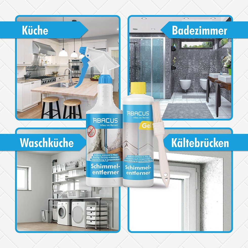 ABACUS Anti-Schimmel-Spray, Schimmelex für Wand und Bad, Anti-Schimmel Schimmelentferner (inkl. Experten Tipps, [2-St. 2x750ml Sofortwirkung mit Langzeiteffekt)