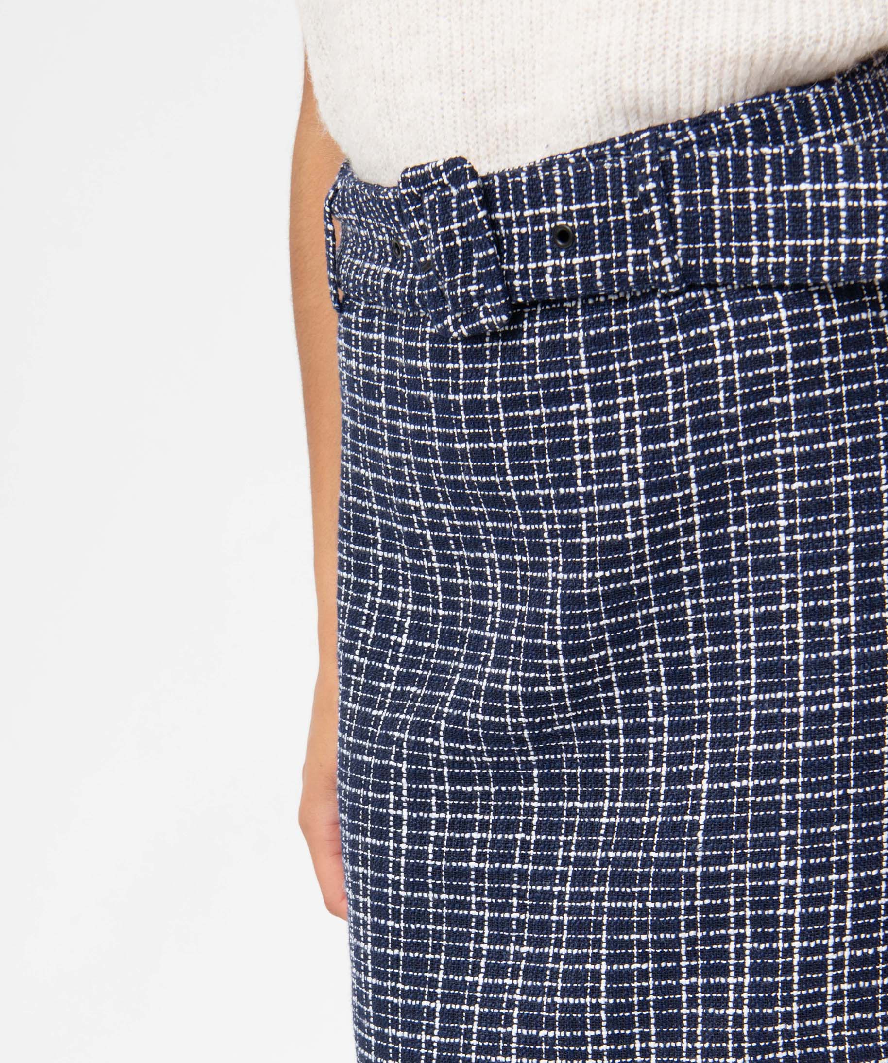 Jupe femme aspect tweed avec large ceinture à boucle bleu | GEMO