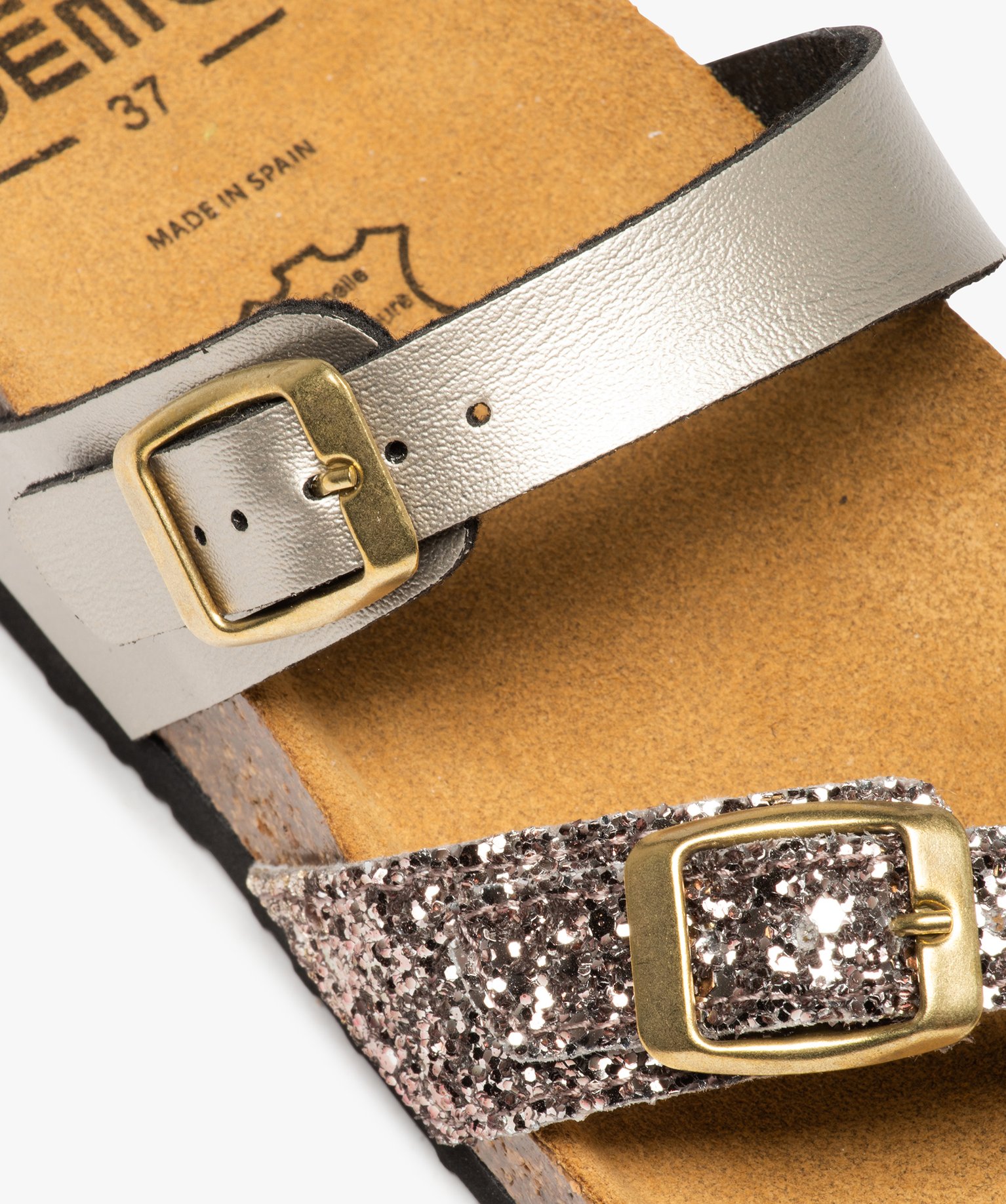 Mules femme avec brides scintillantes et pailletées bronze | GEMO