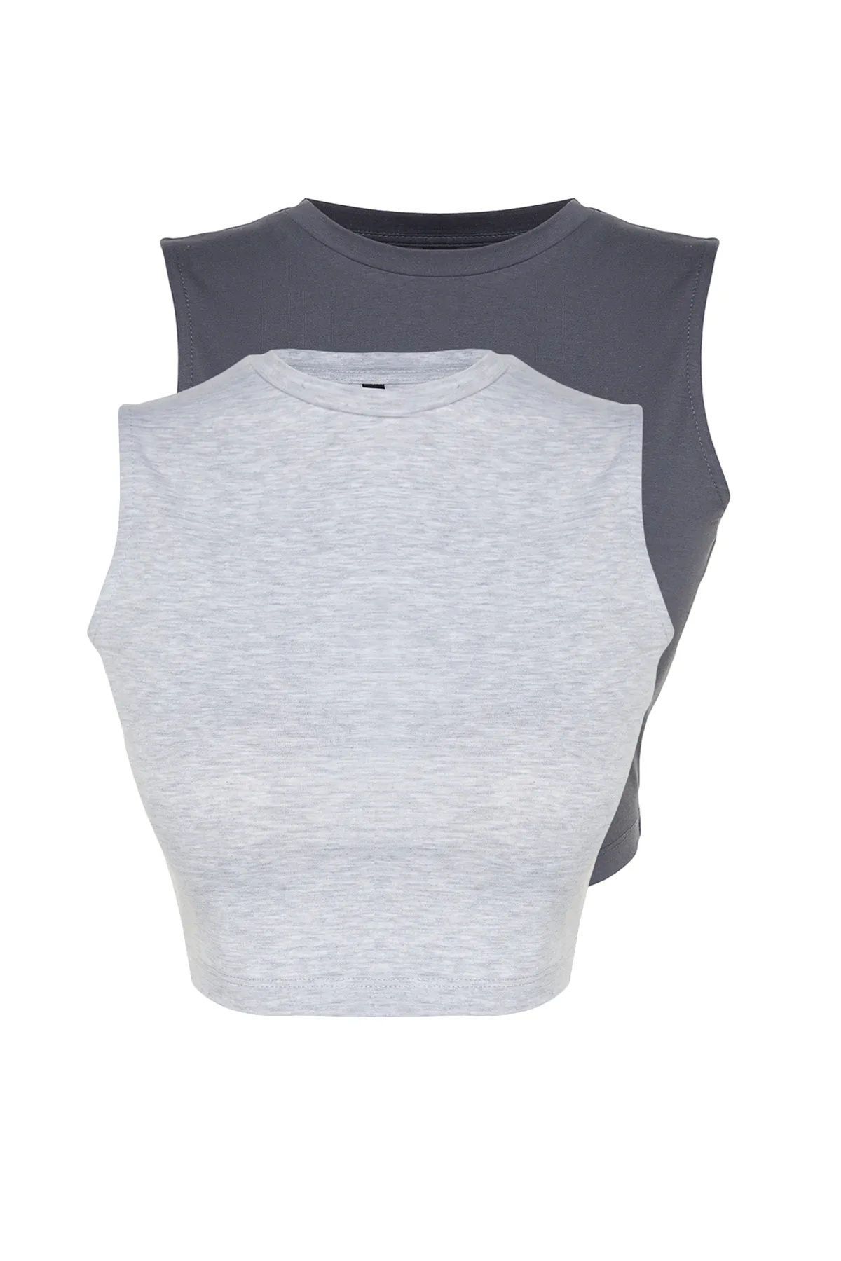 Trendyol Collection  Anthrazit-Schneemeliertes 2er-Pack ärmelloses Crop-Tanktop aus flexiblem Strick aus Baumwolle TWOSS23AL00010