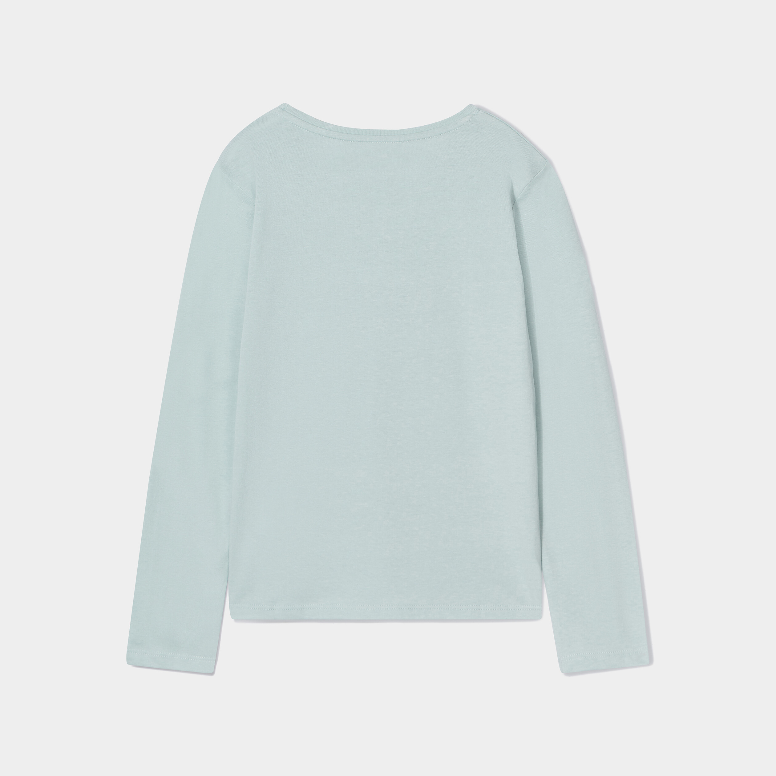 T-shirt col rond manches longues coton bleu gris fille | La Halle