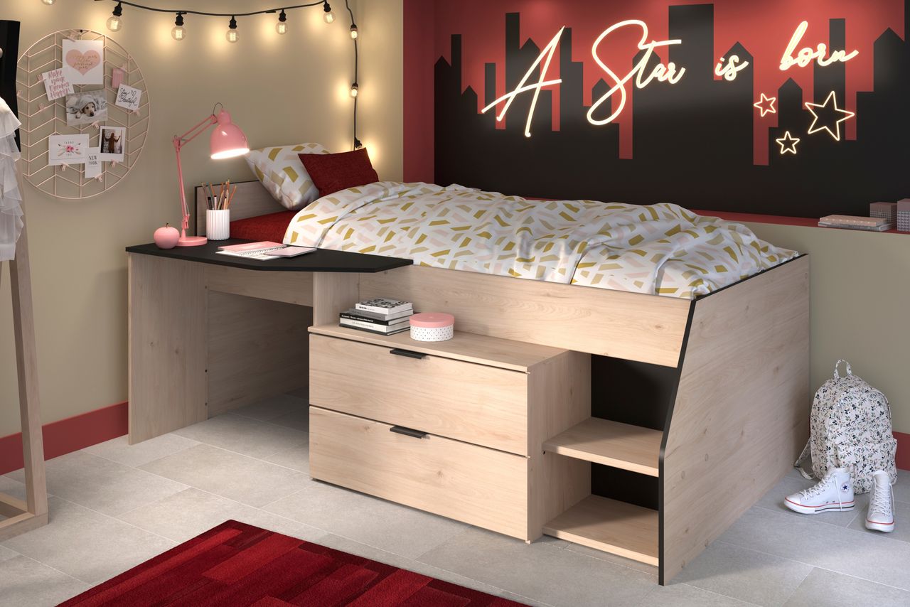 Parisot Halbhohes Hochbett, Milky 2 - Industrial Style