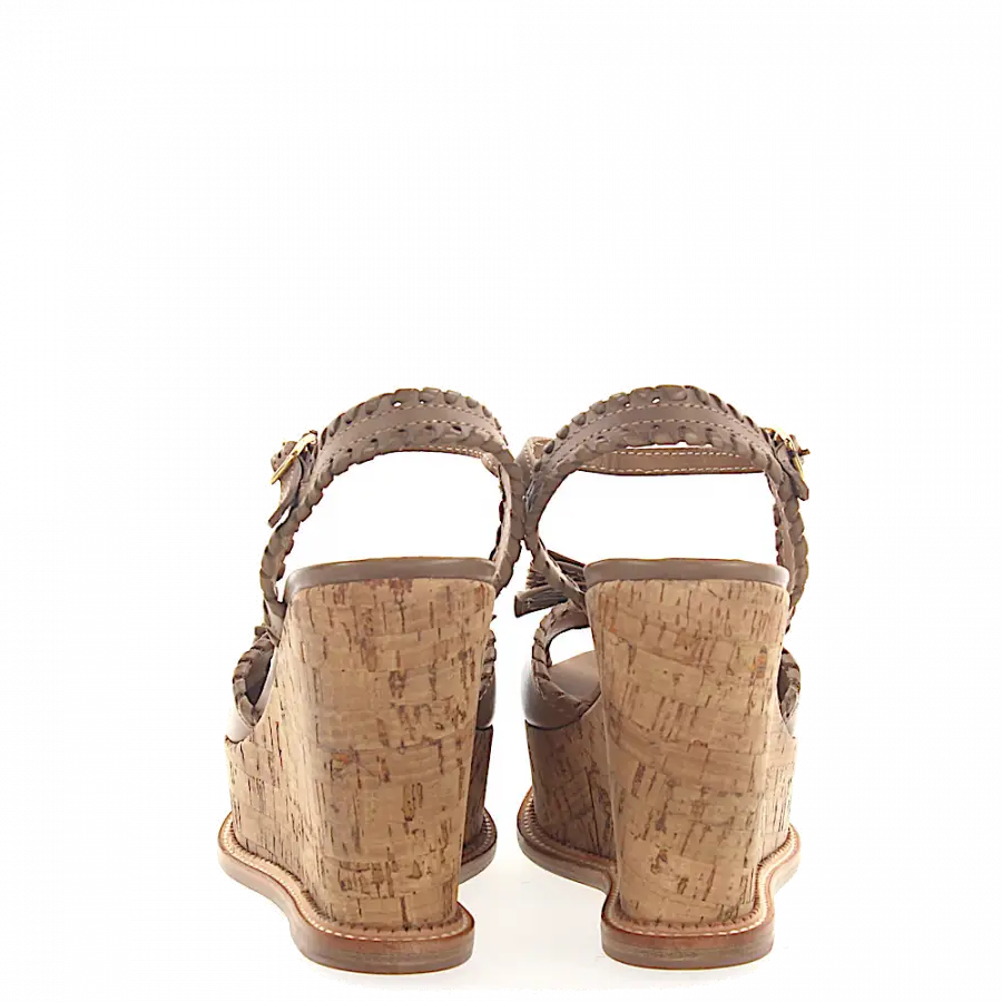 Rossano Bisconti - Wedge Sandalen 592 Leder braun Schleife - grau