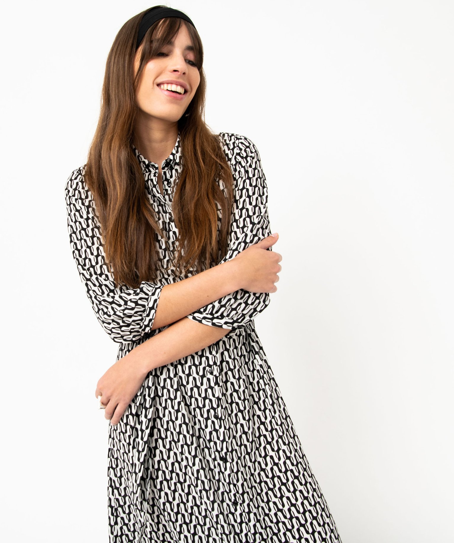 Robe chemise longue à manches 3/4 femme imprime | GEMO