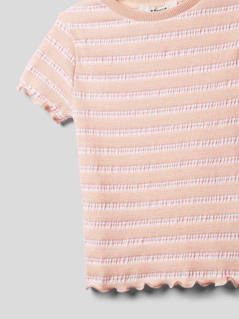 T-Shirt mit Streifenmuster Modell 'MARGIN' in apricot