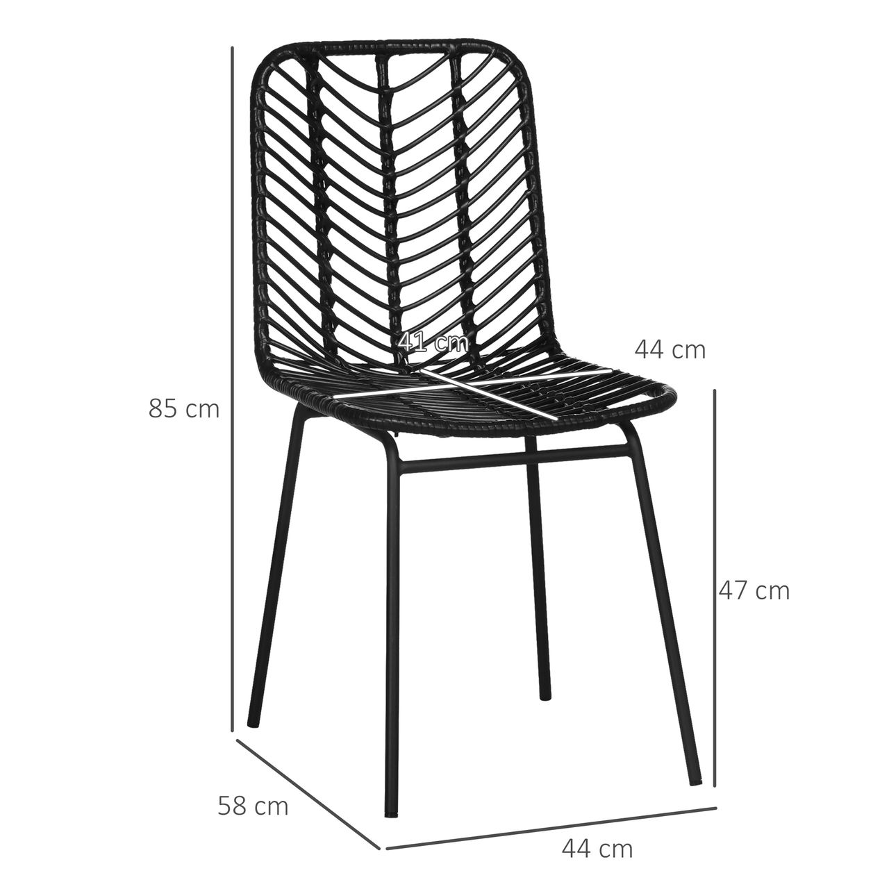 HOMCOM 2er-Set Esszimmerstuhl Küchenstuhl Wohnzimmerstuhl Stahl Schwarz