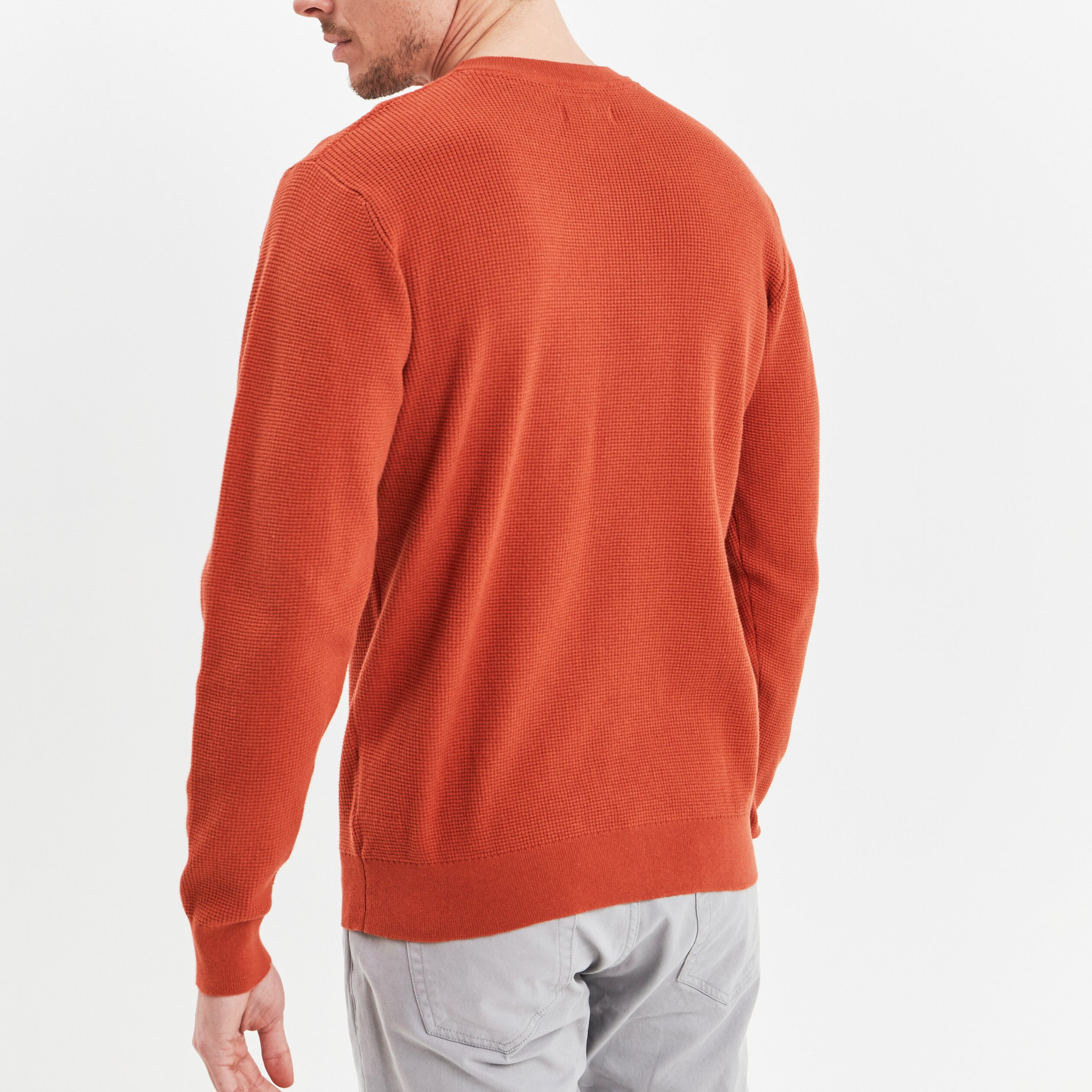 Pull avec col rond à relief orange foncé homme | La Halle
