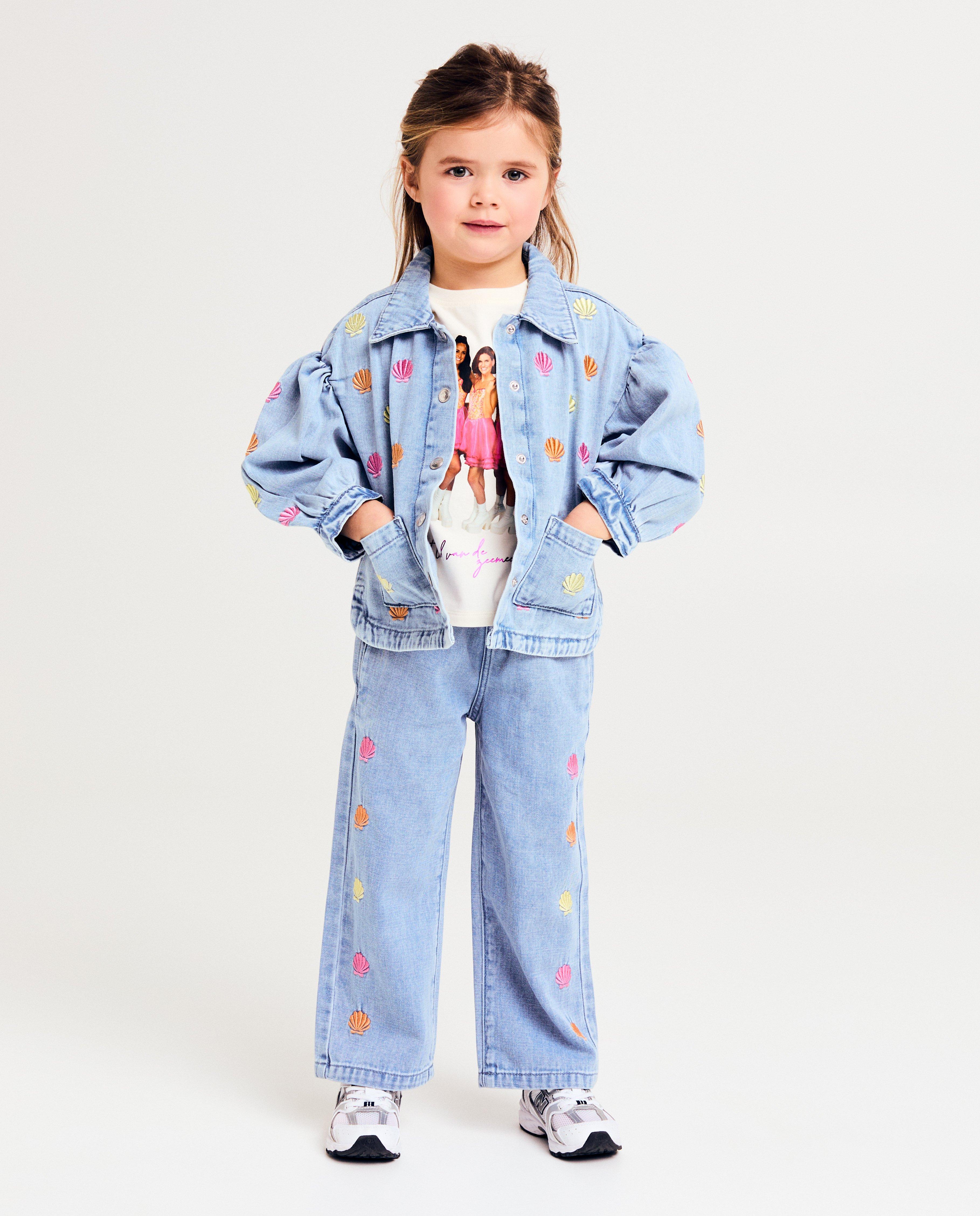 Cămașă din denim K3 cu scoici brodate, albastră