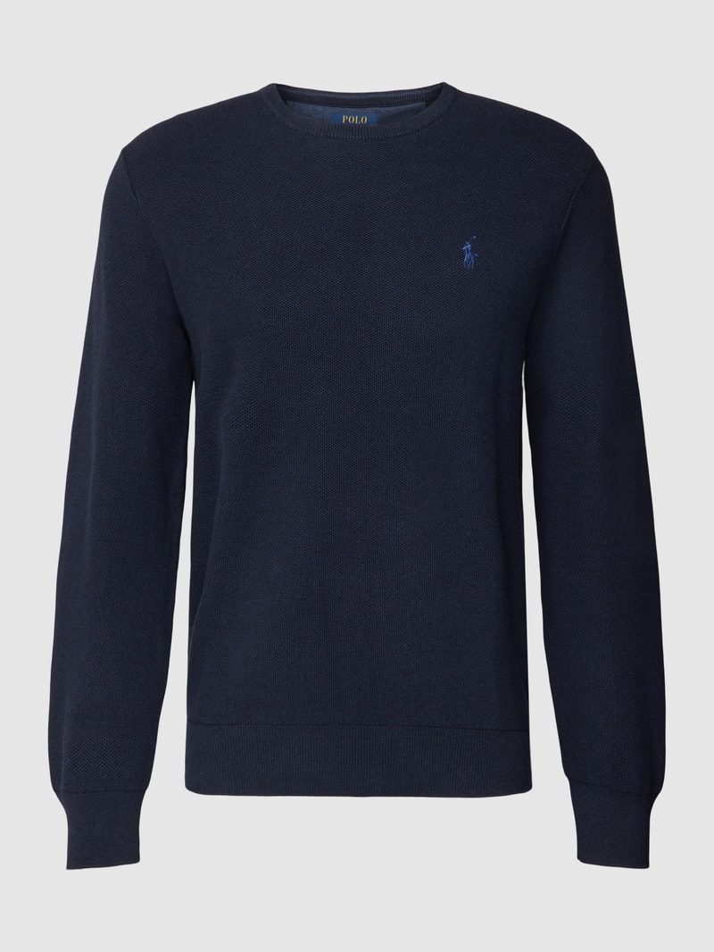 Strickpullover mit Logo-Stitching in marineblau