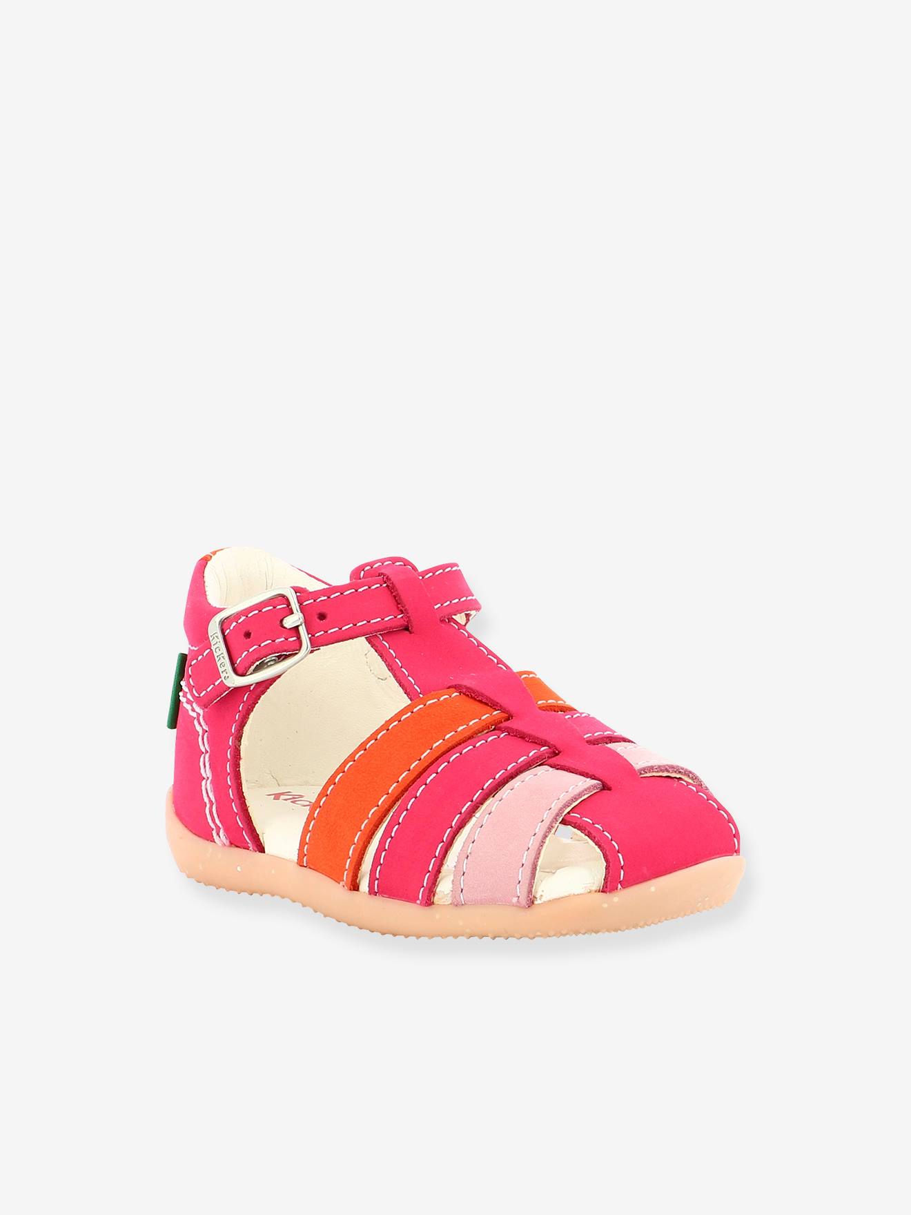 Sandales cuir bébé fille Bigfly 2 KICKERS® rose orange tricolore