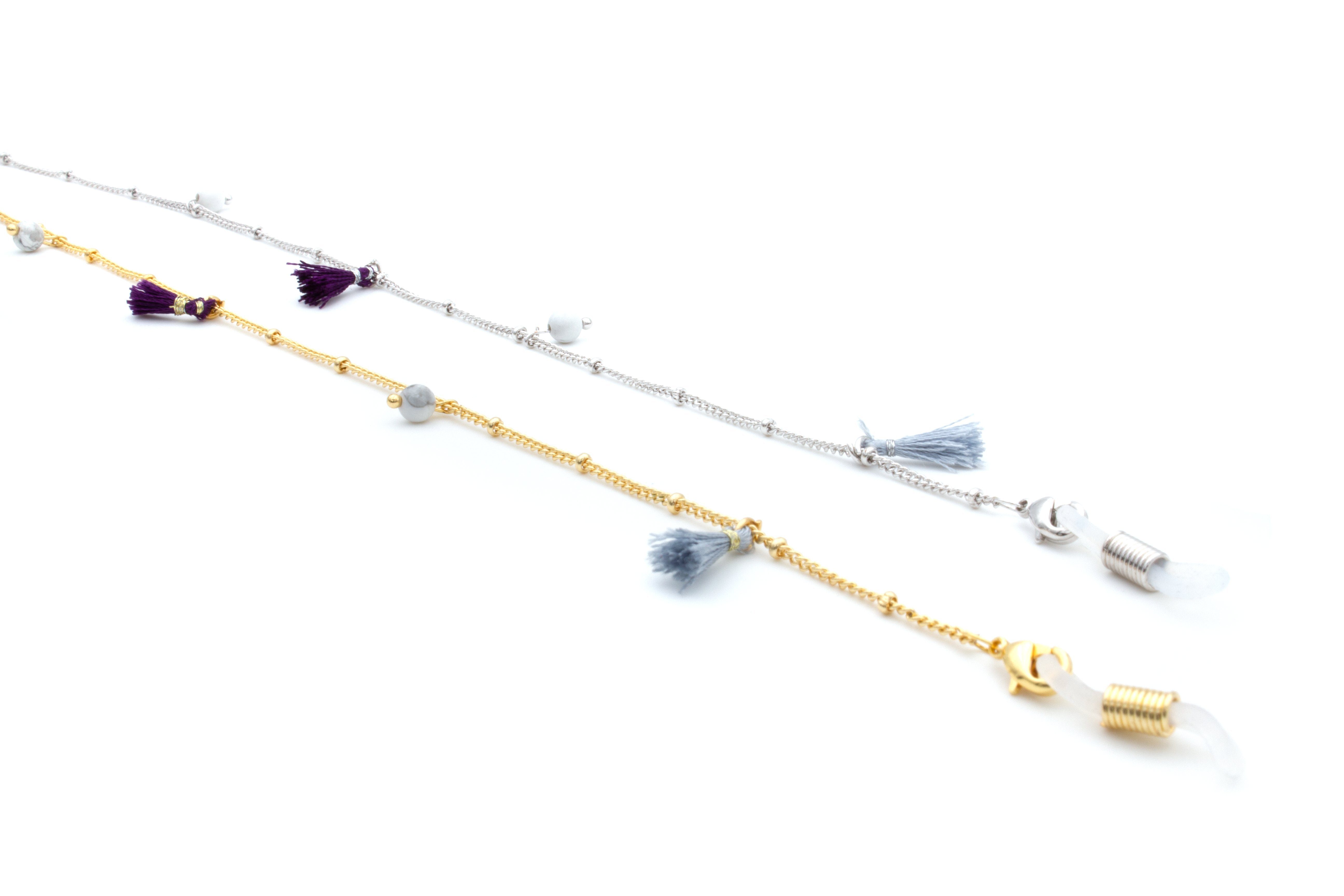 GERNEO Brillenkette GERNEO® - Fiji - Premium Brillenkette & Brillenband Perlen & Fähnchen, Versiegelung aus 18 Karat Gold oder 925er Silber - Pastelltöne