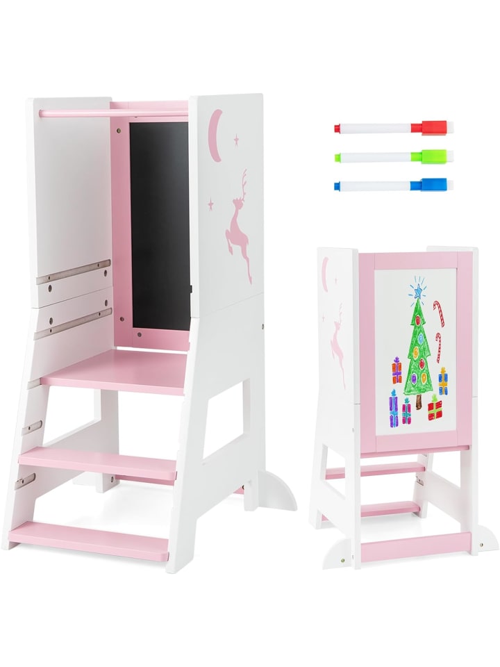 COSTWAY 2 in 1 Tritthocker 1-7 Jahre in Rosa günstig kaufen onesize