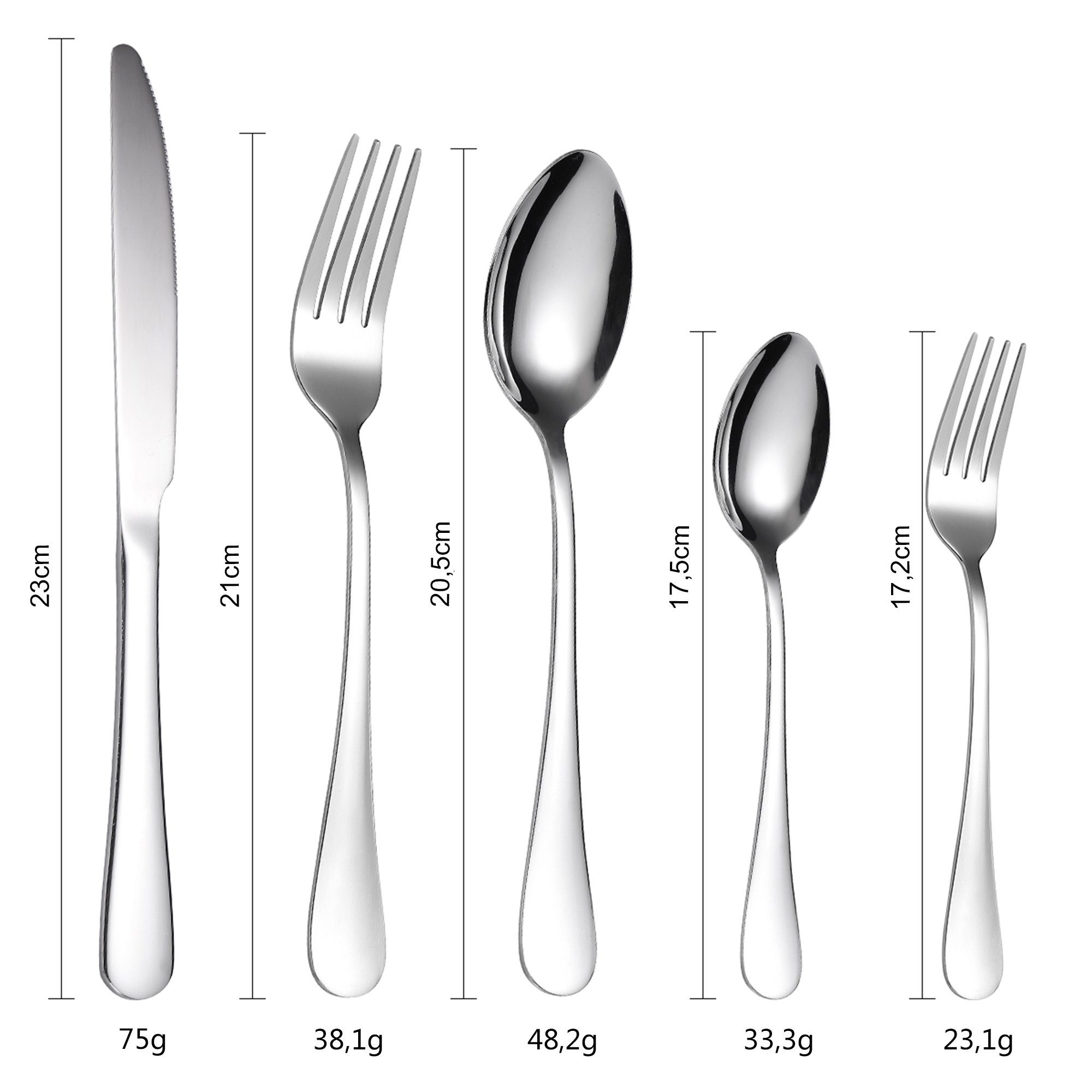 HYIEAR Besteck-Set Essbesteck-Set, 60-tlg. Tafelbesteck-Set, Edelstahl, für 12 Personen
