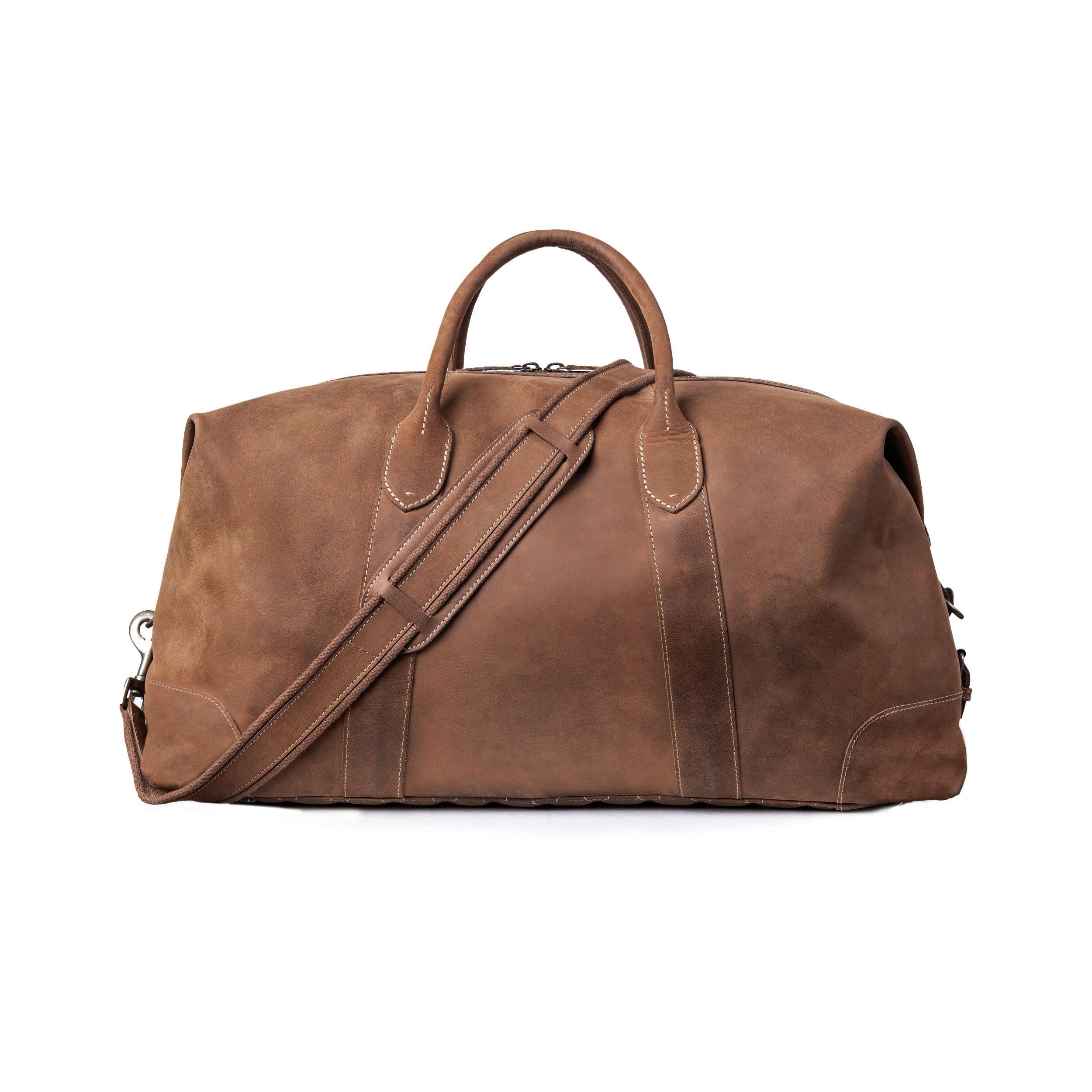 DRAKENSBERG Reisetasche Weekender David & Kulturbeutel Ben Havanna-Braun, handgemacht aus hochwertigen Büffelleder, für Damen und Herren