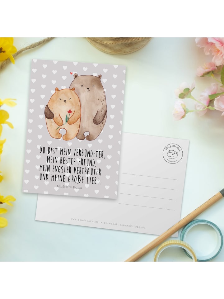 Mr. & Mrs. Panda Postkarte Bären Liebe mit Spruch in Grau Pastell günstig kaufen onesize