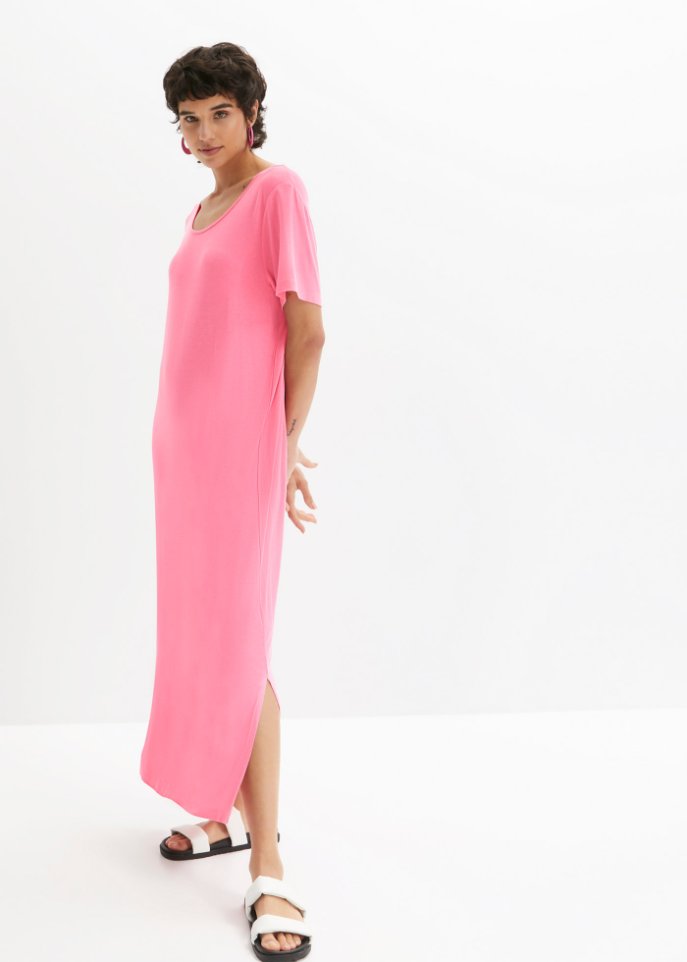Bequem geschnittenes Shirt-Kleid mit Schlitz in Midi-Länge