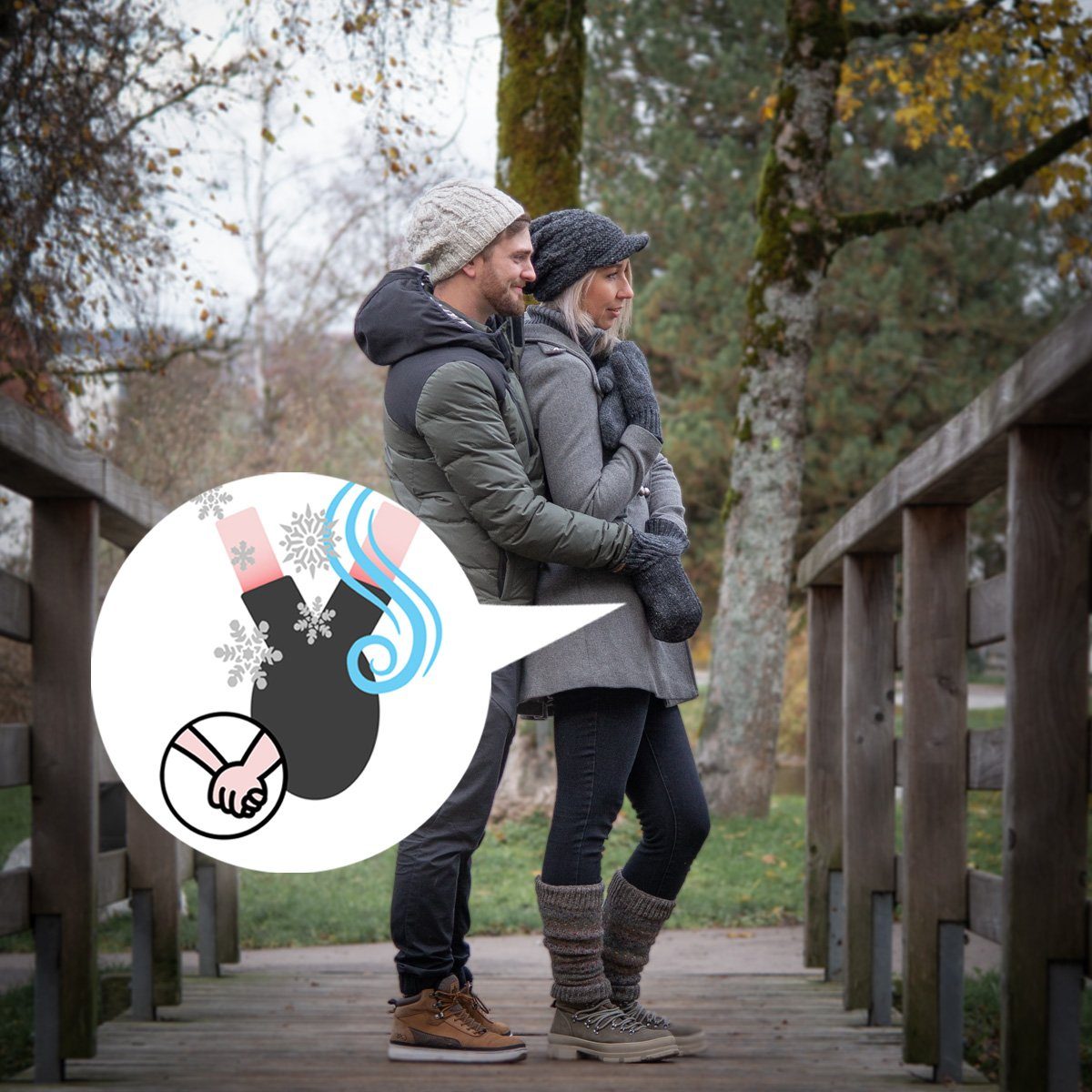 McRon Strickhandschuhe Pärchenhandschuh Modell Valentin Ein Handschuh zum Händchenhalten, komplett mit Fleece gefüttert
