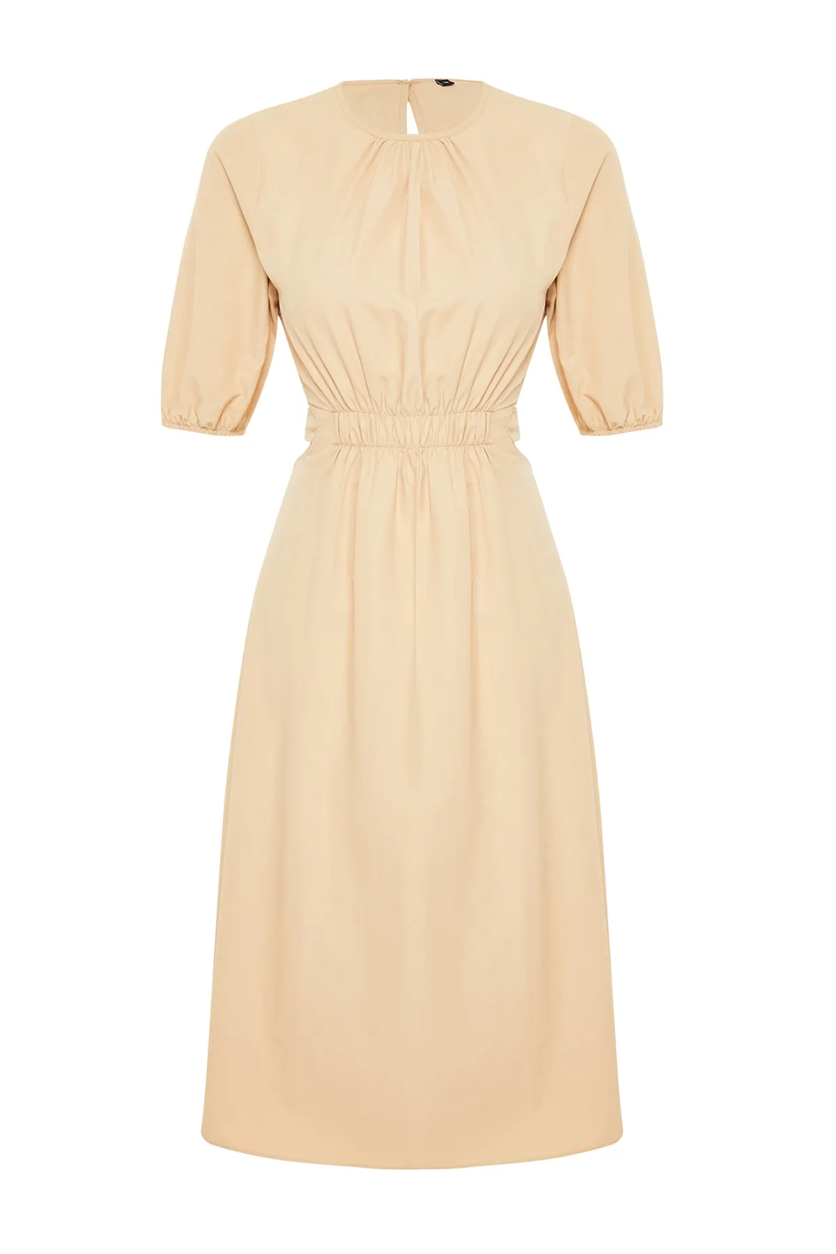 Trendyol Collection  Kamelfarbenes Midi-Webkleid mit Taillenöffnung TWOSS24EL00434