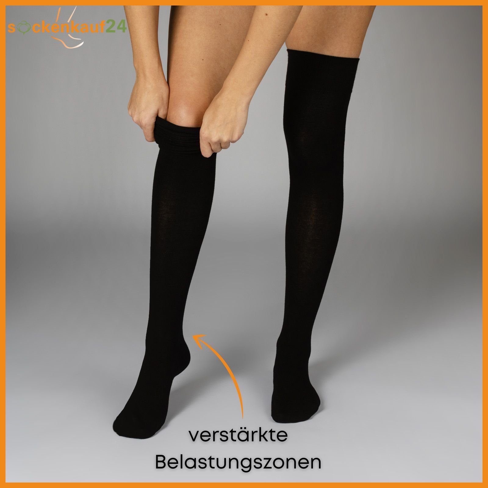 sockenkauf24 Overknees 2 Paar Overknee Strümpfe Damen Kniestrümpfe (Schwarz, 39-42) Schwarz Bunt Ringel Baumwolle - 10723 WP