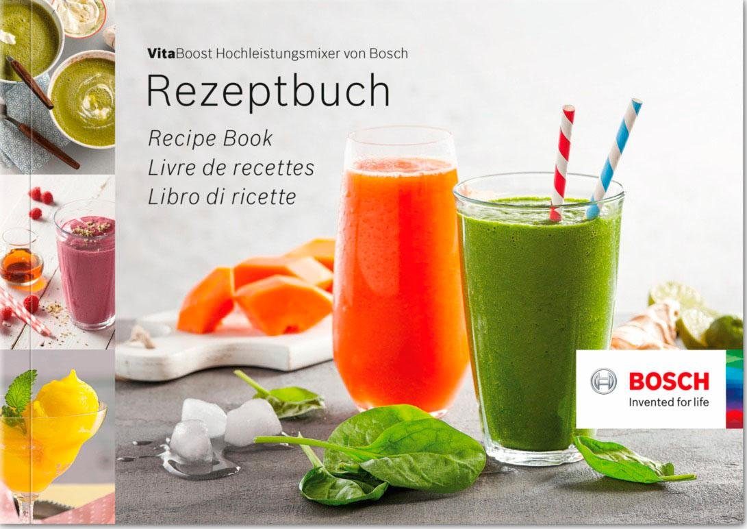 BOSCH Standmixer VitaBoost MMBH6P6BDE, 1600 W, 6 Programme, 6-Klingen Edelstahl, Stößel, Rezeptbuch, 45.000 U/Min