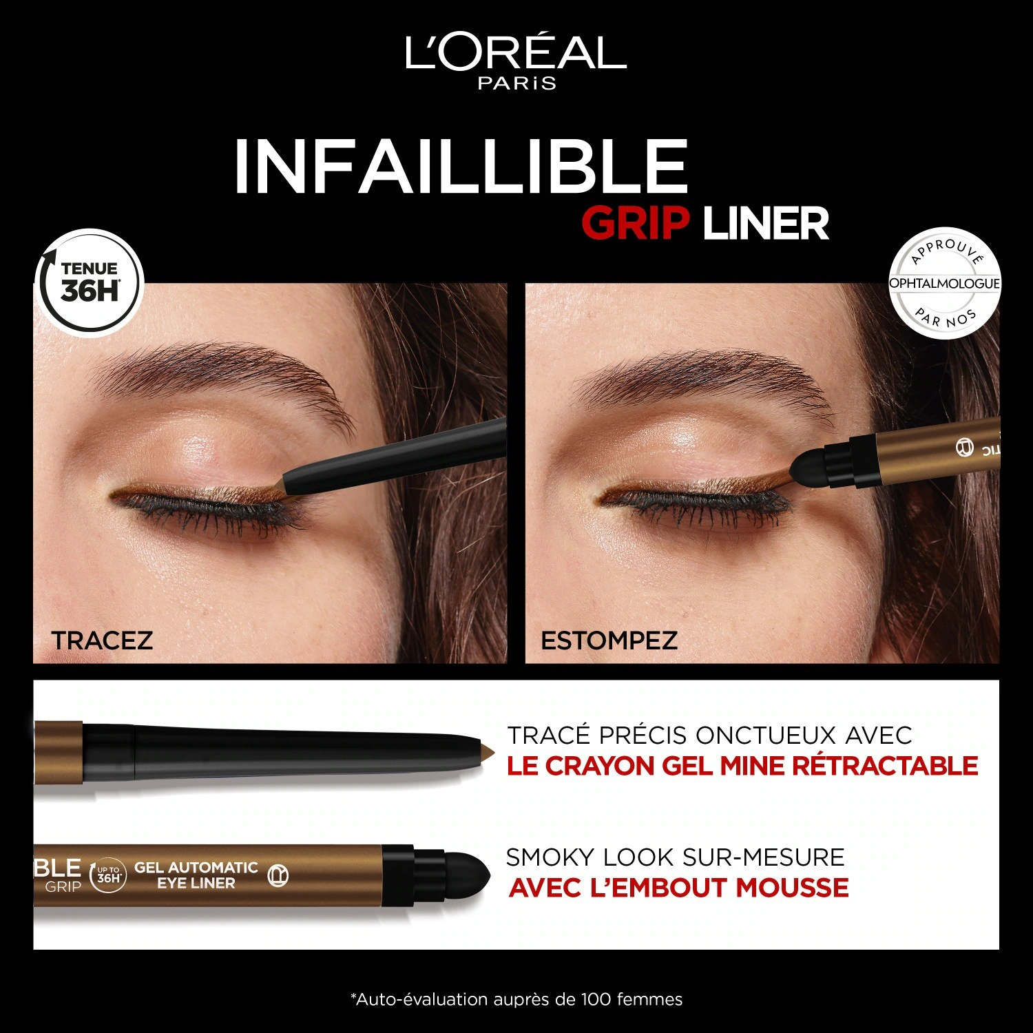 L'Oréal Paris ievelkams ūdensizturīgs acu zīmulis, noturība līdz 36 stundām*