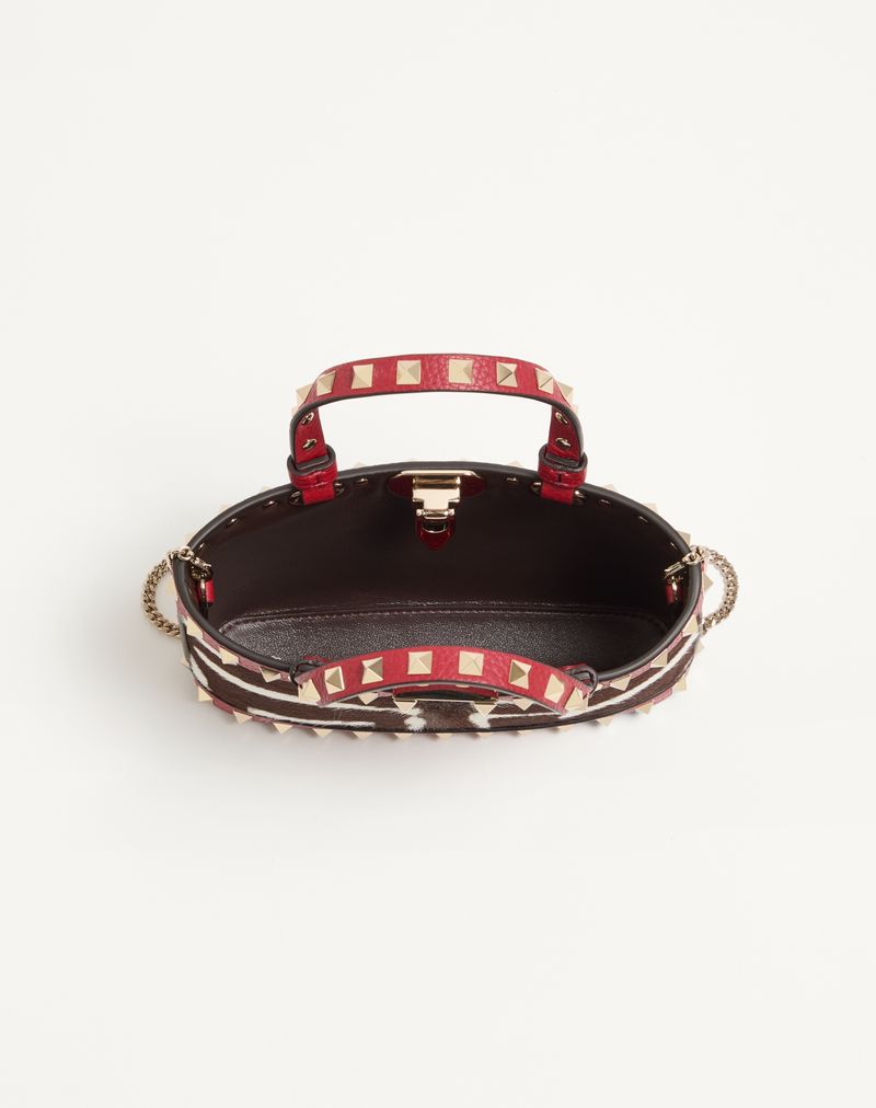 Valentino Garavani Rockstud Mini Shopping Bag i dyreprint med hesteskindseffekt i kalveskind