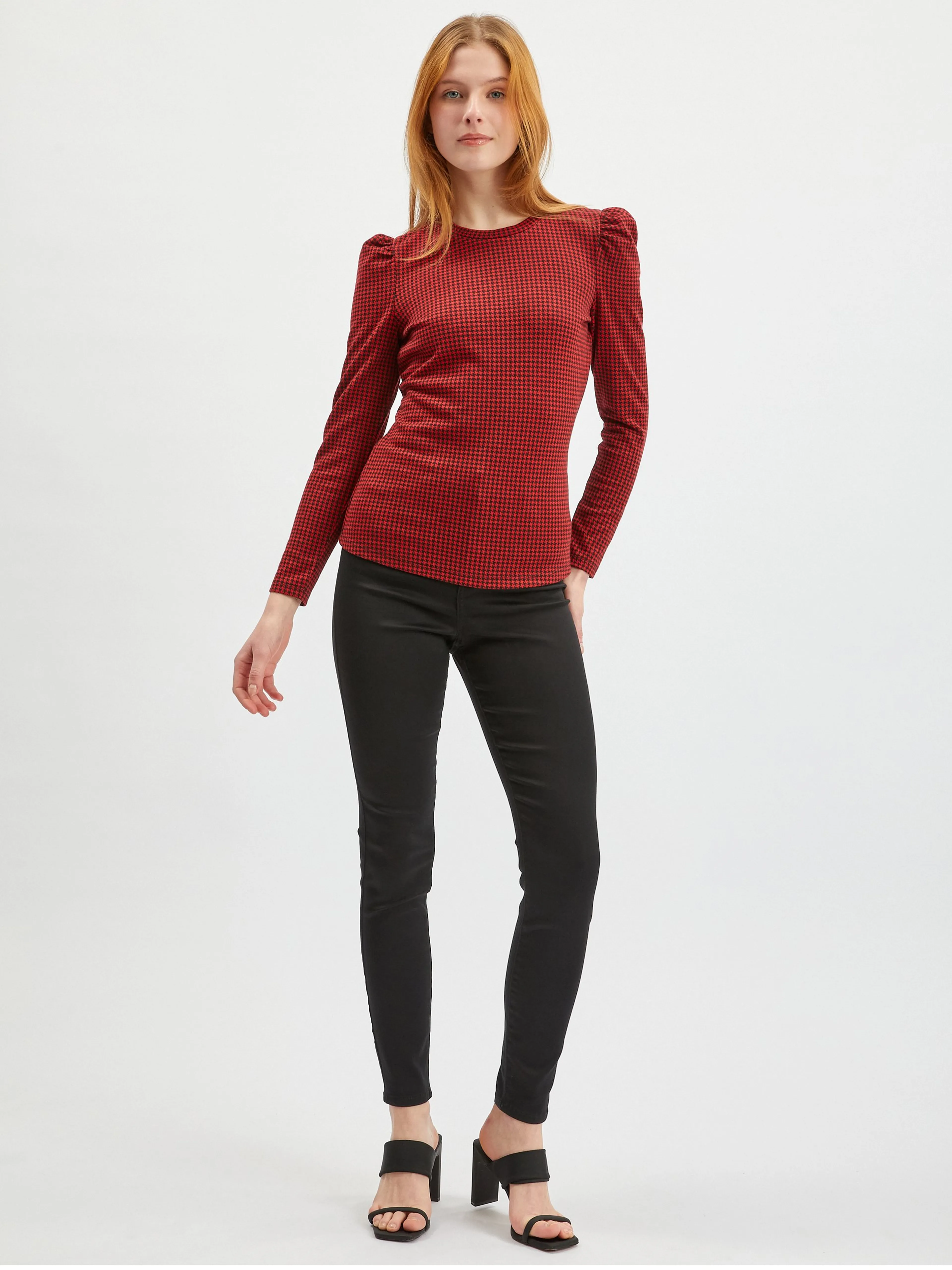 Rotes gemustertes Damen-Langarmshirt ORSAY