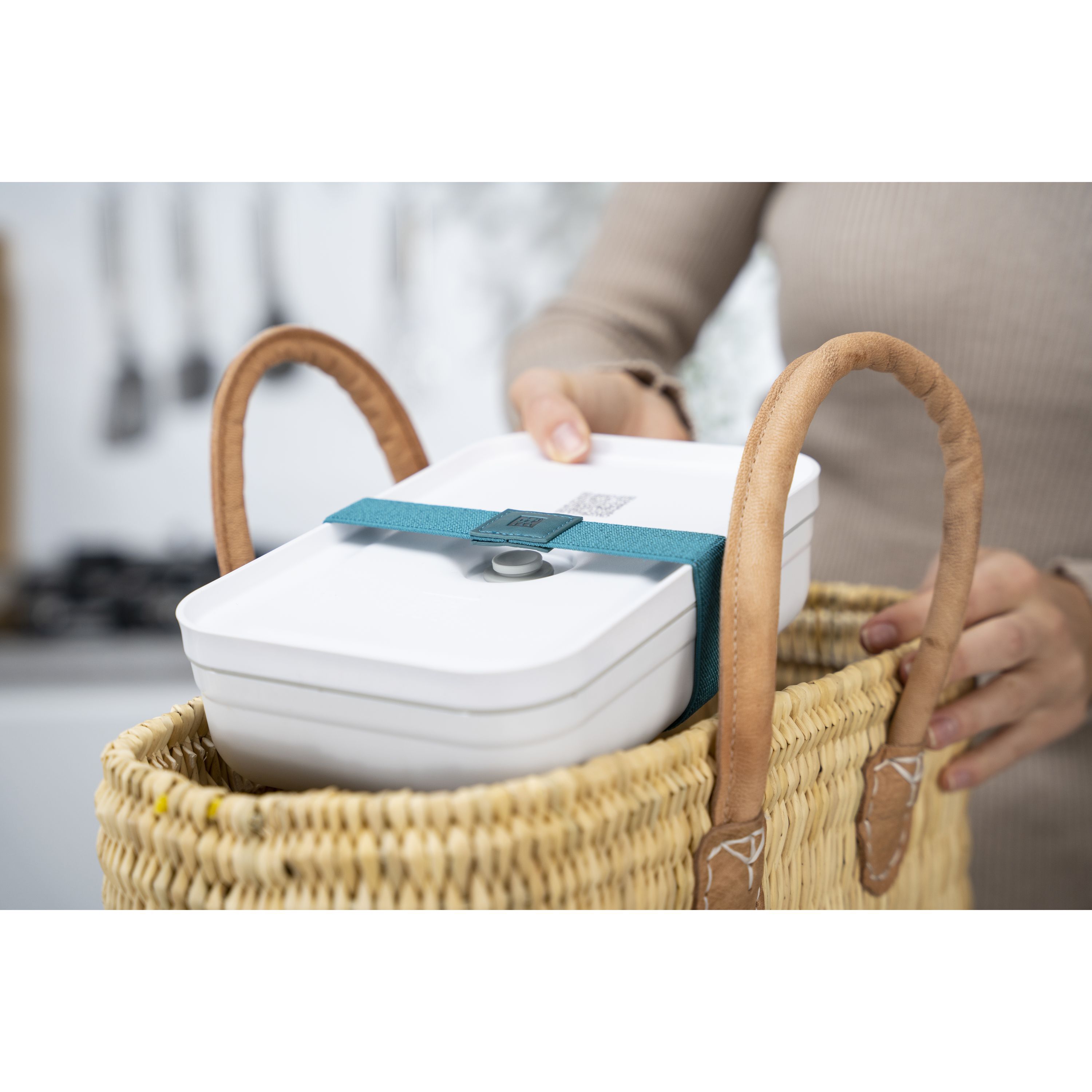 Vakuum Lunchbox L flach, Kunststoff, Weiß-grau