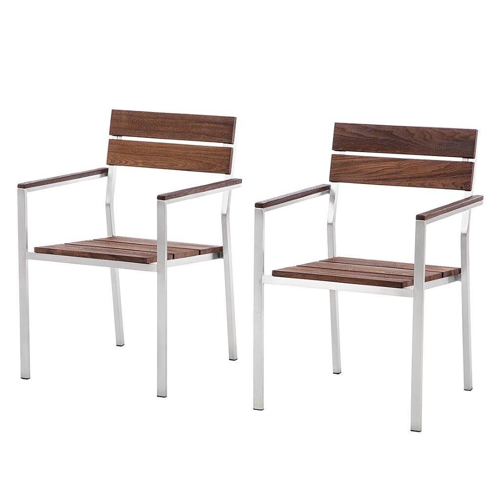 Home Feeling Gartenstuhl 2er Set Stapelstuhl Teakholz Edelstahl Soho, braun, ca. 56x61x86 cm