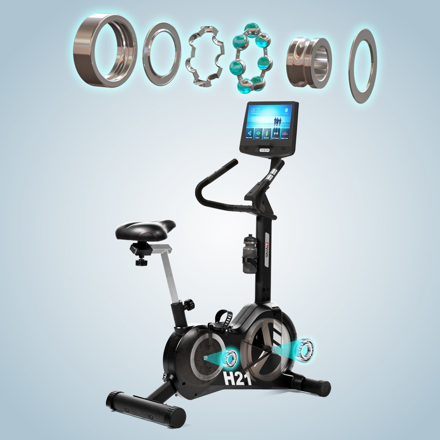 AsVIVA Ergometer Heimtrainer & Ergometer AsVIVA H21 Pro Wi-Fi (mit Trinkflasche), Touchscreen Computer, Tablethalterung, Kinomap kompatibel