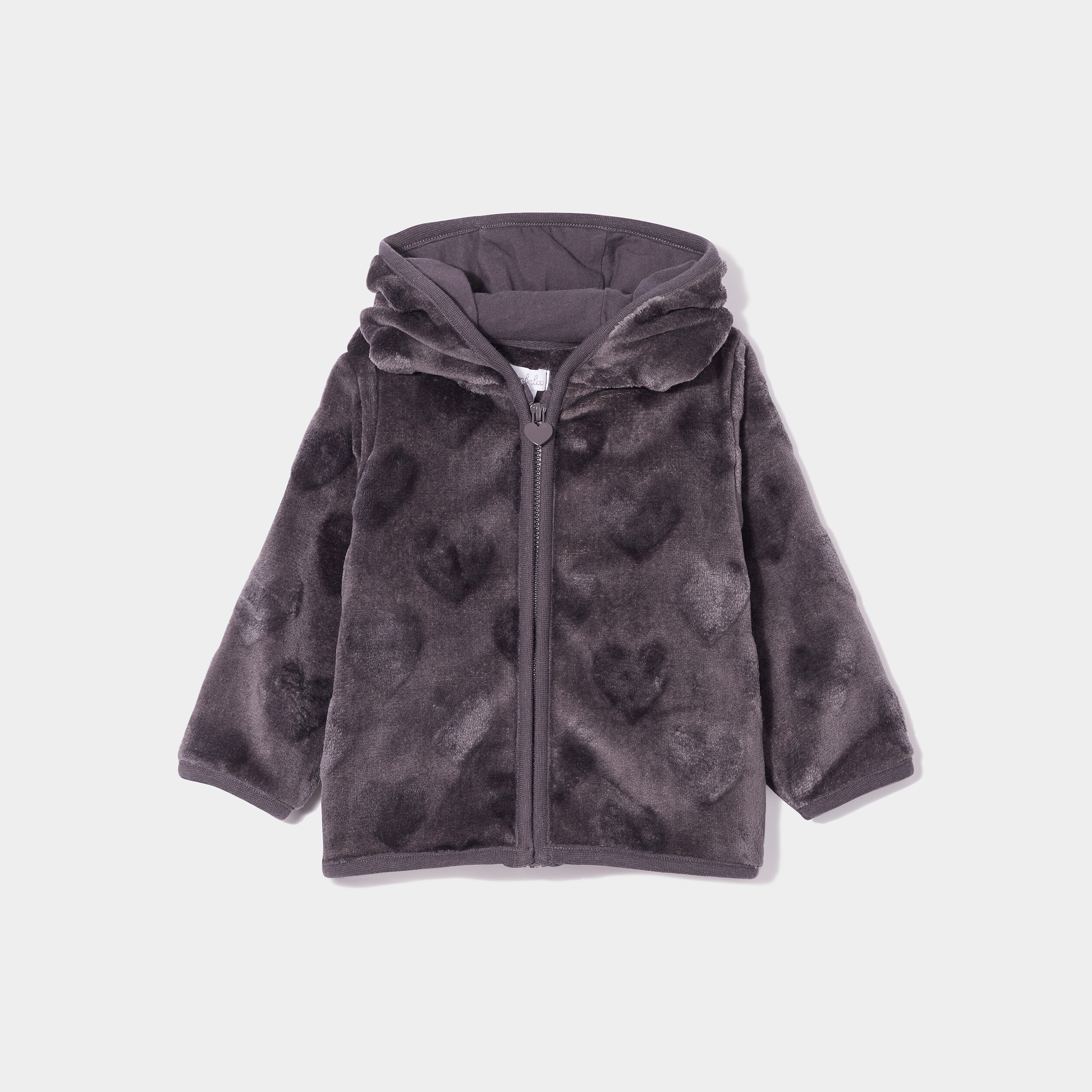 Gilet fausse fourrure zippé à capuche gris foncé bébé fille | La Halle