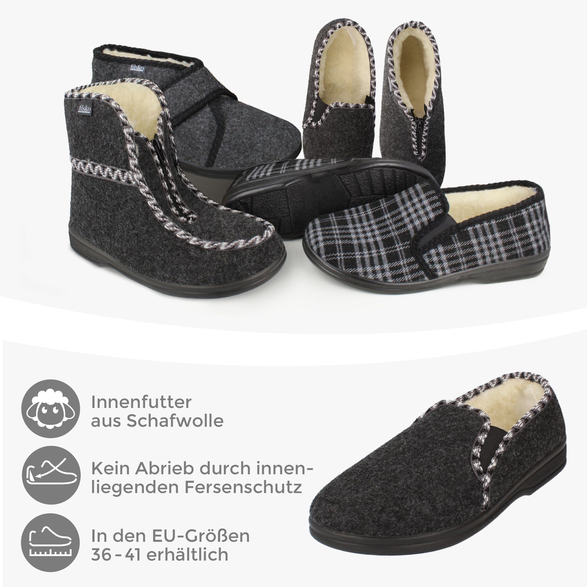 filsko Sunsvall Warme Winter HausSchuhe für Damen Hausschuh Filz, Hüttenschuhe, mit Schafwolle gefüttert