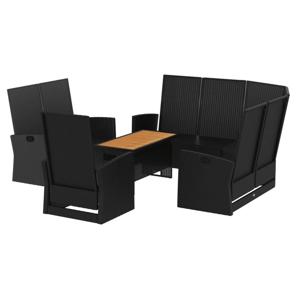 vidaXL Gartenlounge-Set 4-tlg. Garten-Lounge-Set mit Kissen Schwarz Poly Rattan, (4-tlg)
