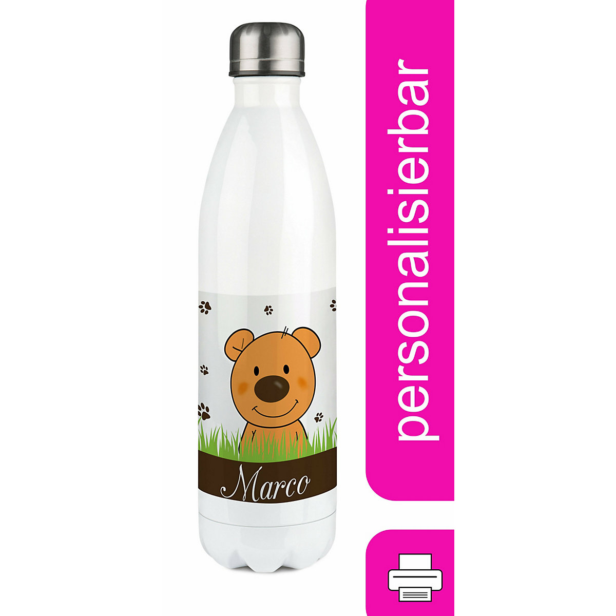 Edelstahl Kinder Thermoflasche / Trinkflasche bunt Teddy Bär Spülmaschinenfest, Auslaufsicher, Bruchfest, Doppelwandig, Für Heißgetränke geeignet, Mit Deckel, Isoliert