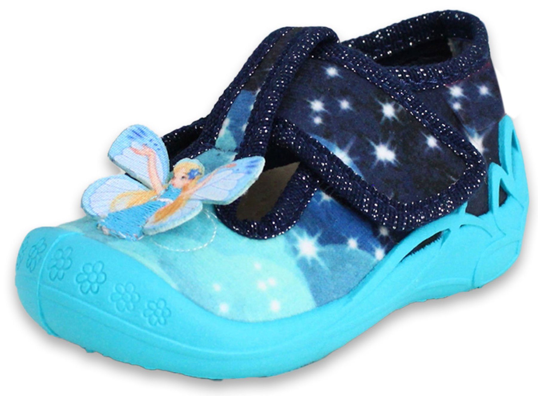 Beck Kleinkind Hausschuh Magic World Hausschuh (Leder-Decksohle, atmungsaktive Materialien) rutschfeste flexible Laufsohle, verstellbarer Klettverschluss