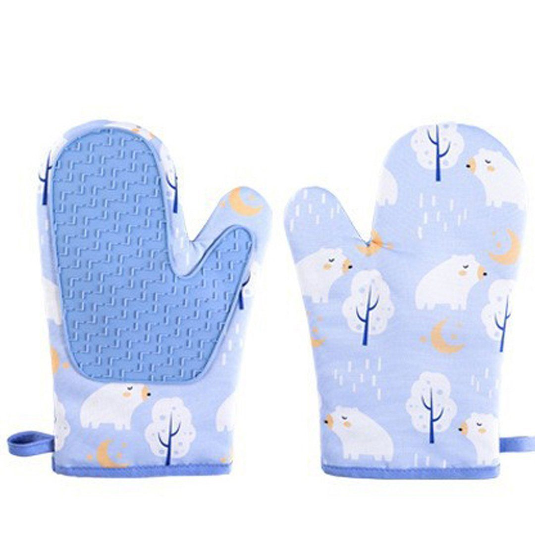 LENBEST Topflappen Ofenhandschuhe, Silikon, hitzebeständig, wasserdicht, Ofenhandschuhe, flexible Ofenhandschuhe mit gestepptem Futter1 Paar