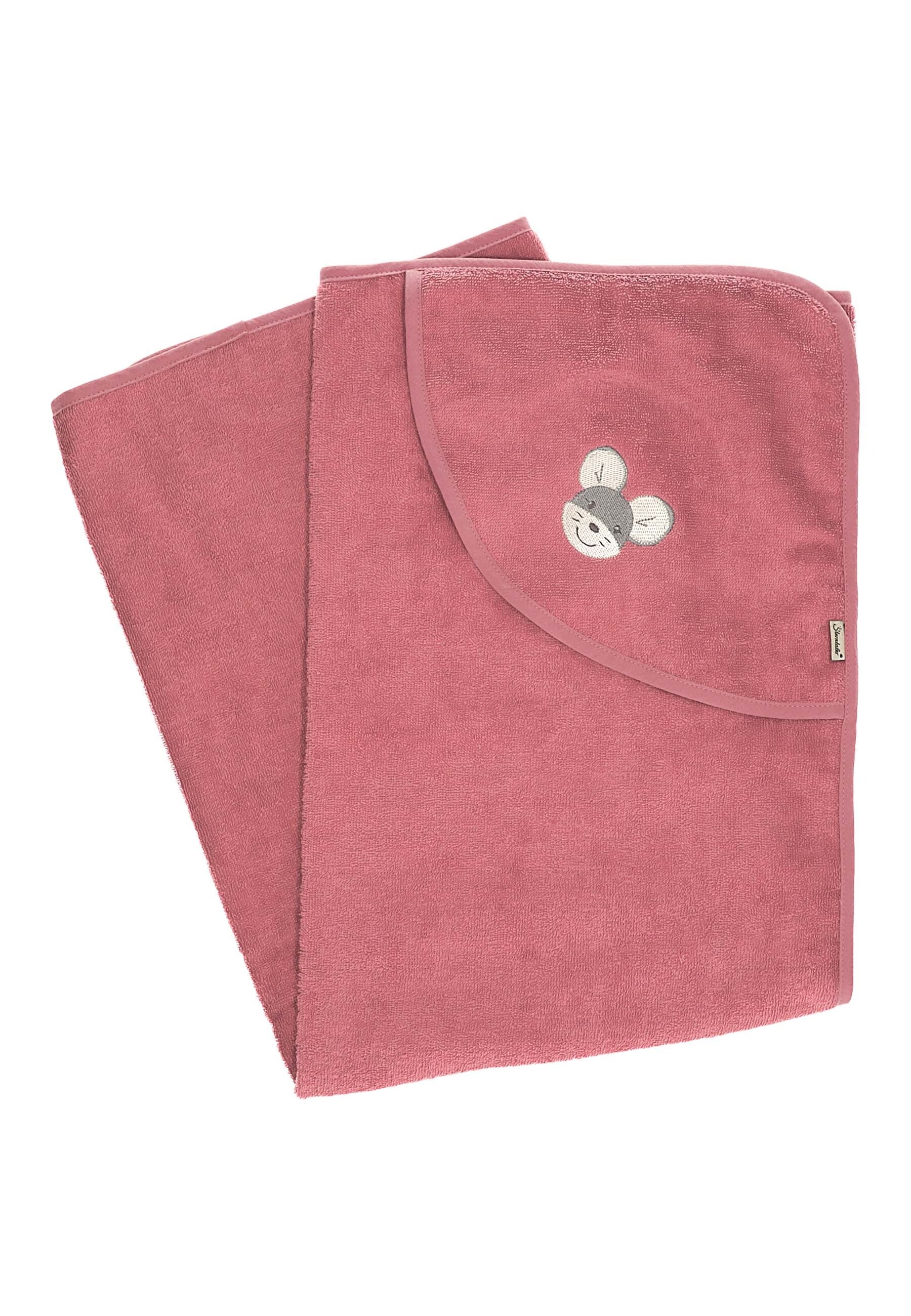 GOTS Badetuch 100x100 Maus Mabel aus Frottee, Rosa