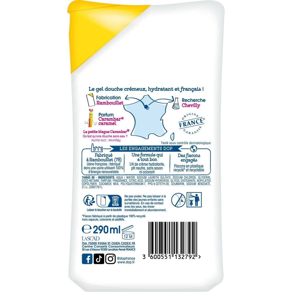 DOP Dop Gel douche Crème Parfum Carambar Caramel 290ml Gel douche