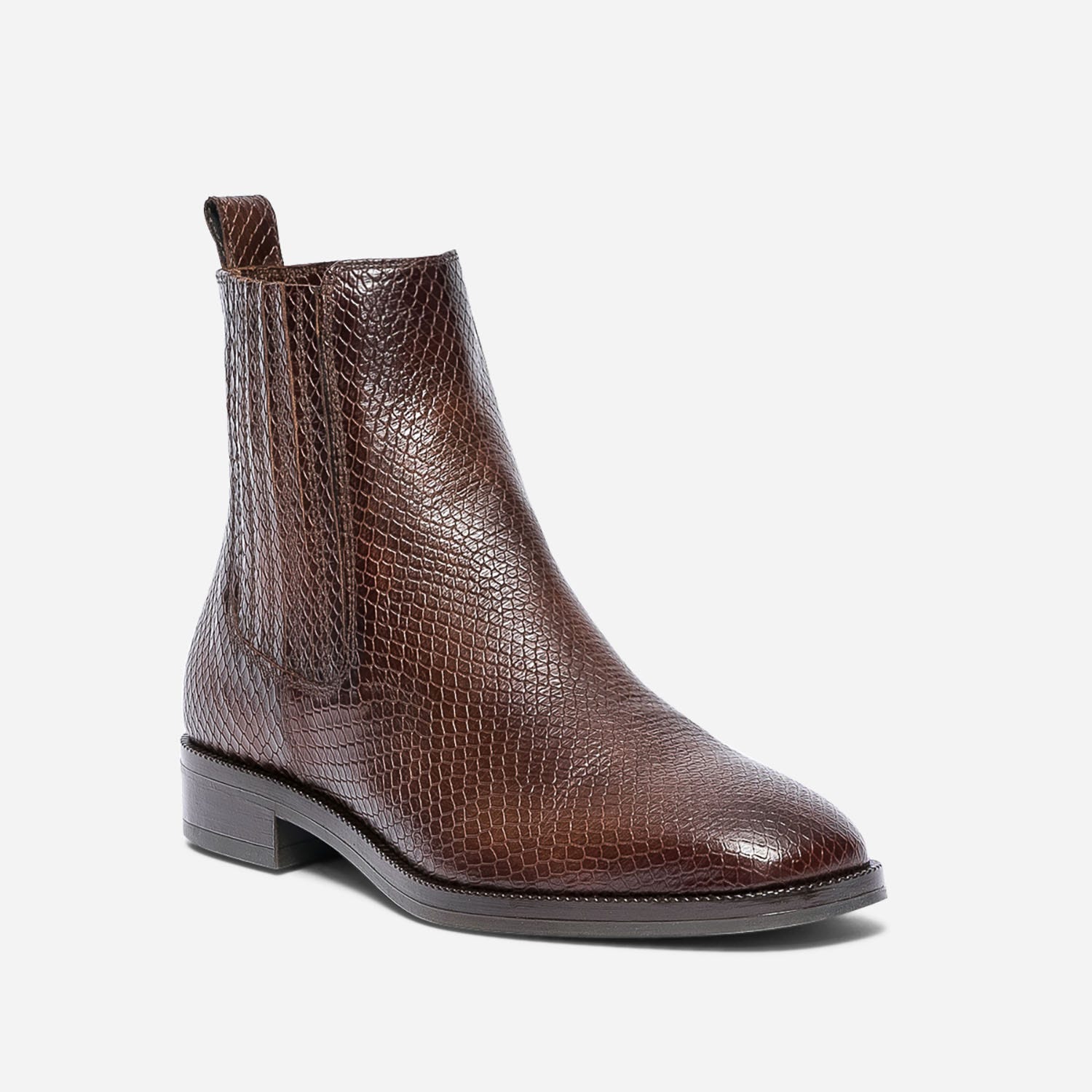 Boots marron en cuir embossé éco-conçu