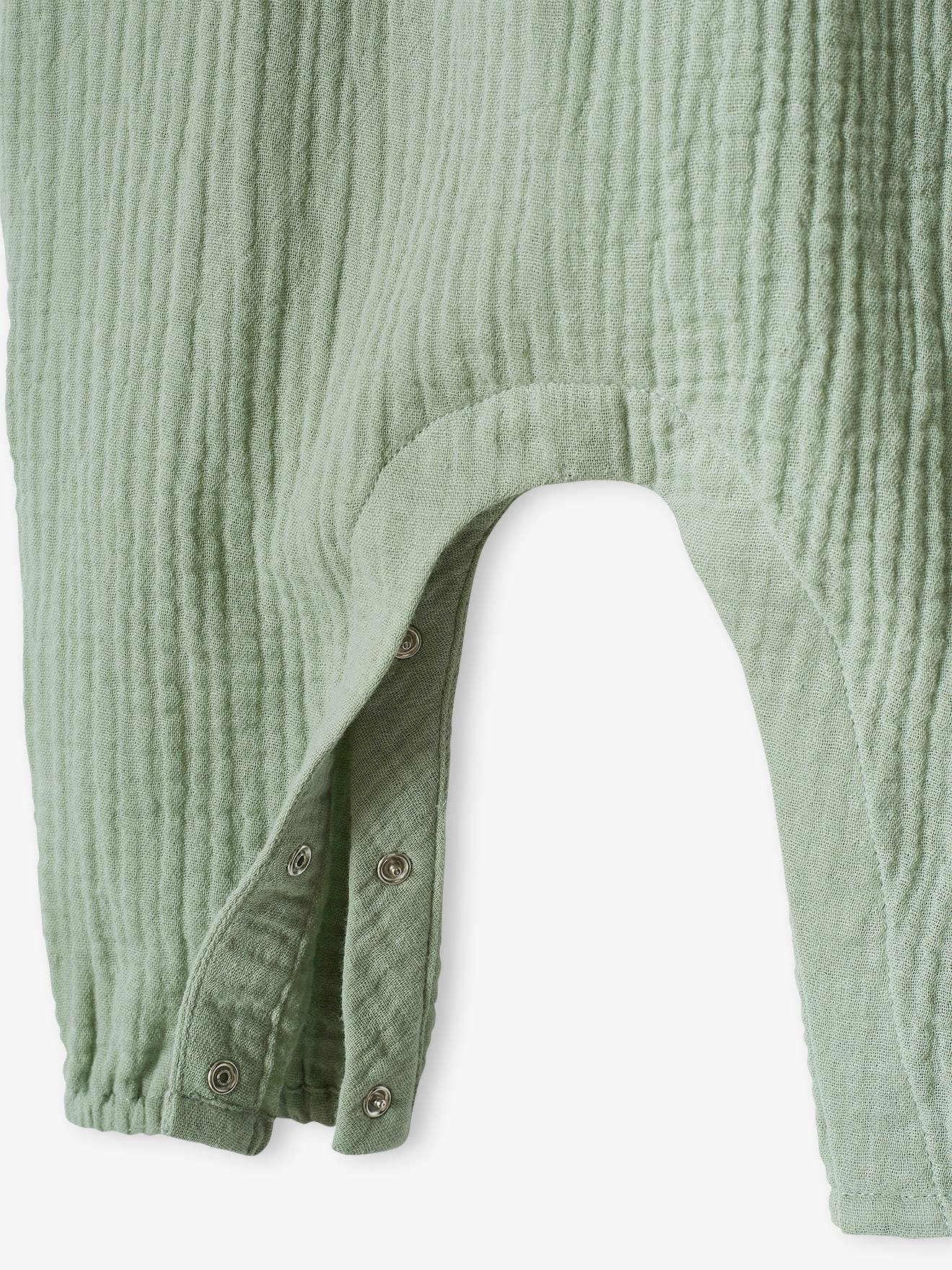 Combinaison bébé en gaze de coton vert sauge