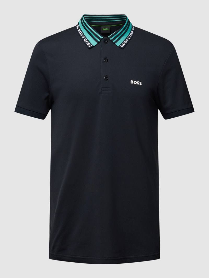 Poloshirt mit Label-Details Modell 'Paule' in marineblau