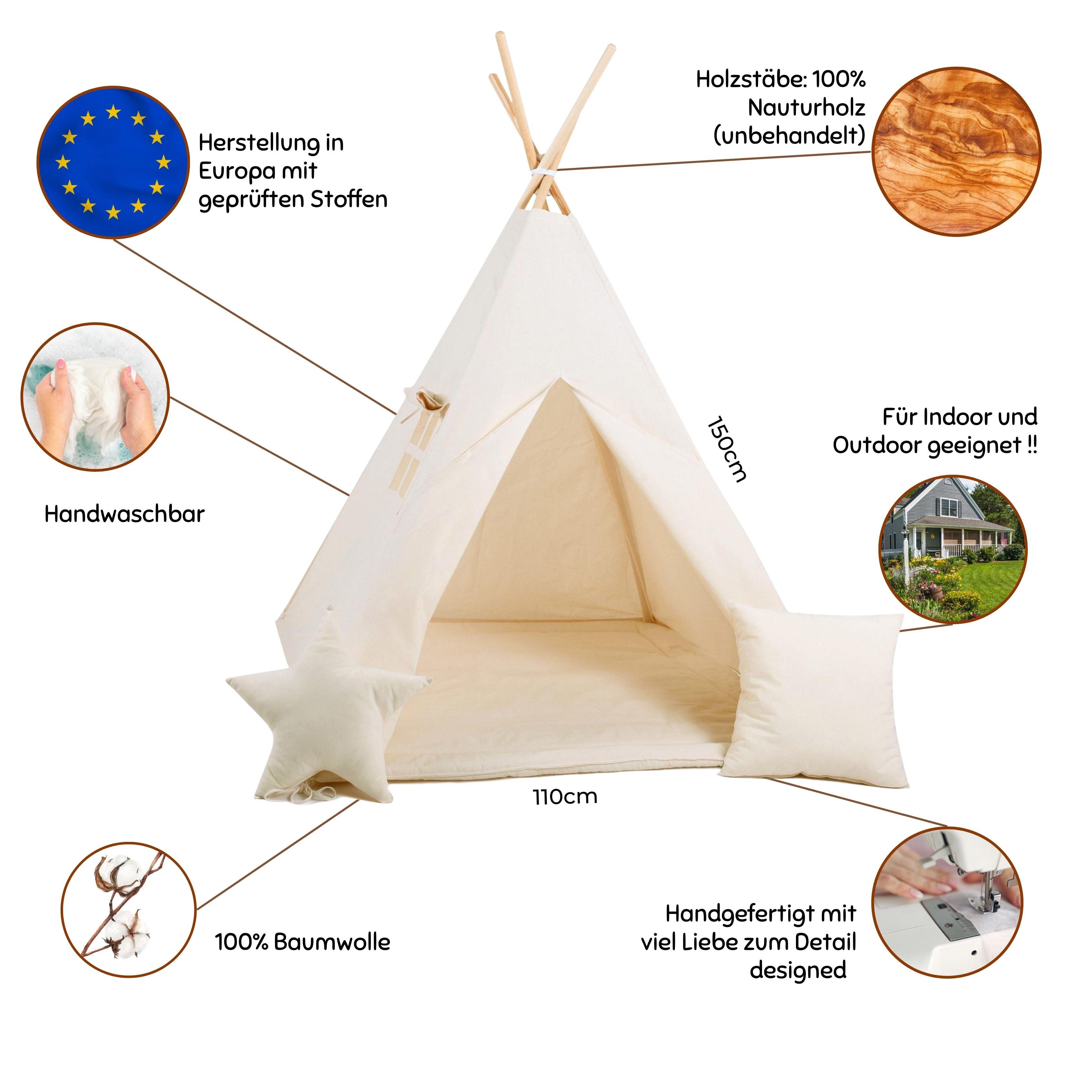 Rainbow Kids Tipi-Zelt Milchstraße, Personen: 2 (mit kleinem Zubehör, 4 tlg., mit 2 Kissen und Matte)