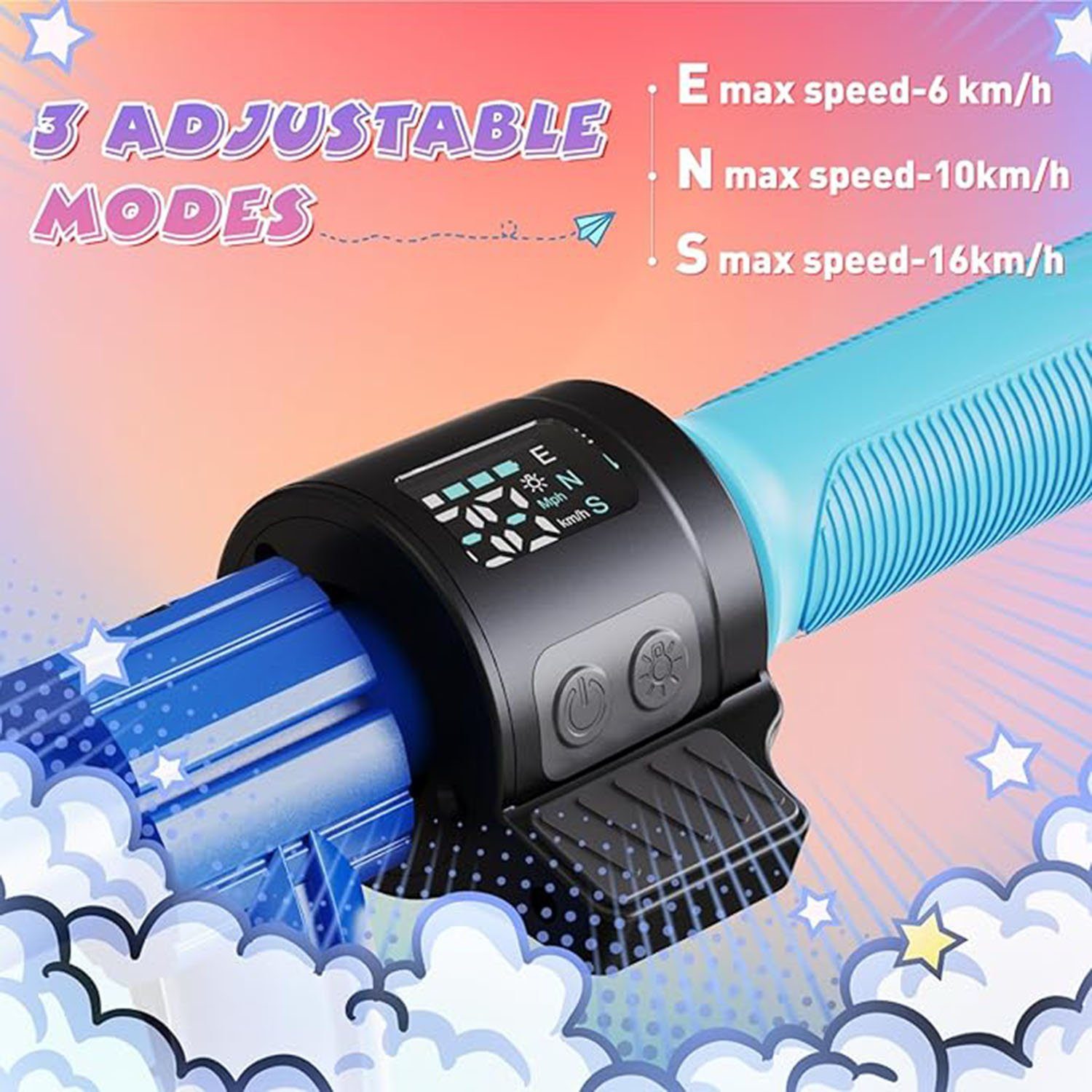 GeekMe Miniscooter für Kinder mit verstellbarem Lenker, buntem Licht, BT und Lautsprecher